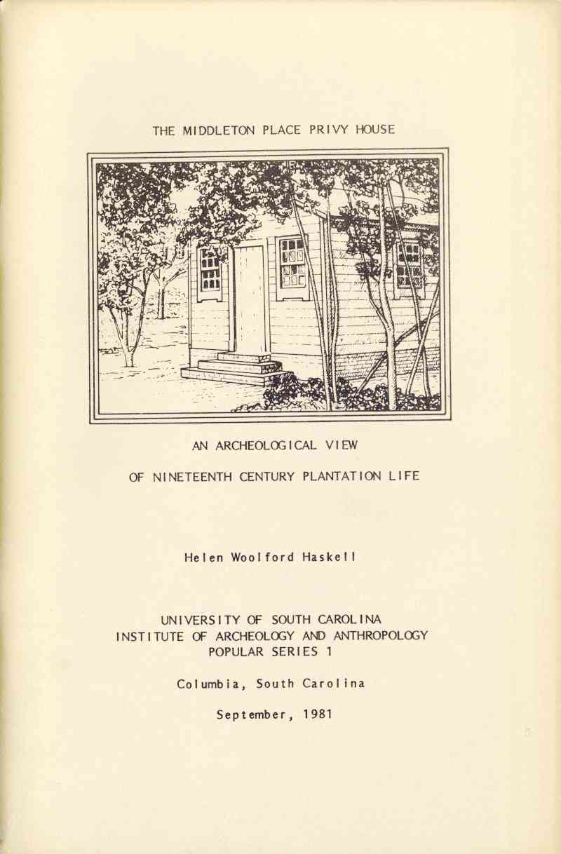 The Middleton Place Privy House / An Archeological View of Nineteenth Century Plantation Life cover