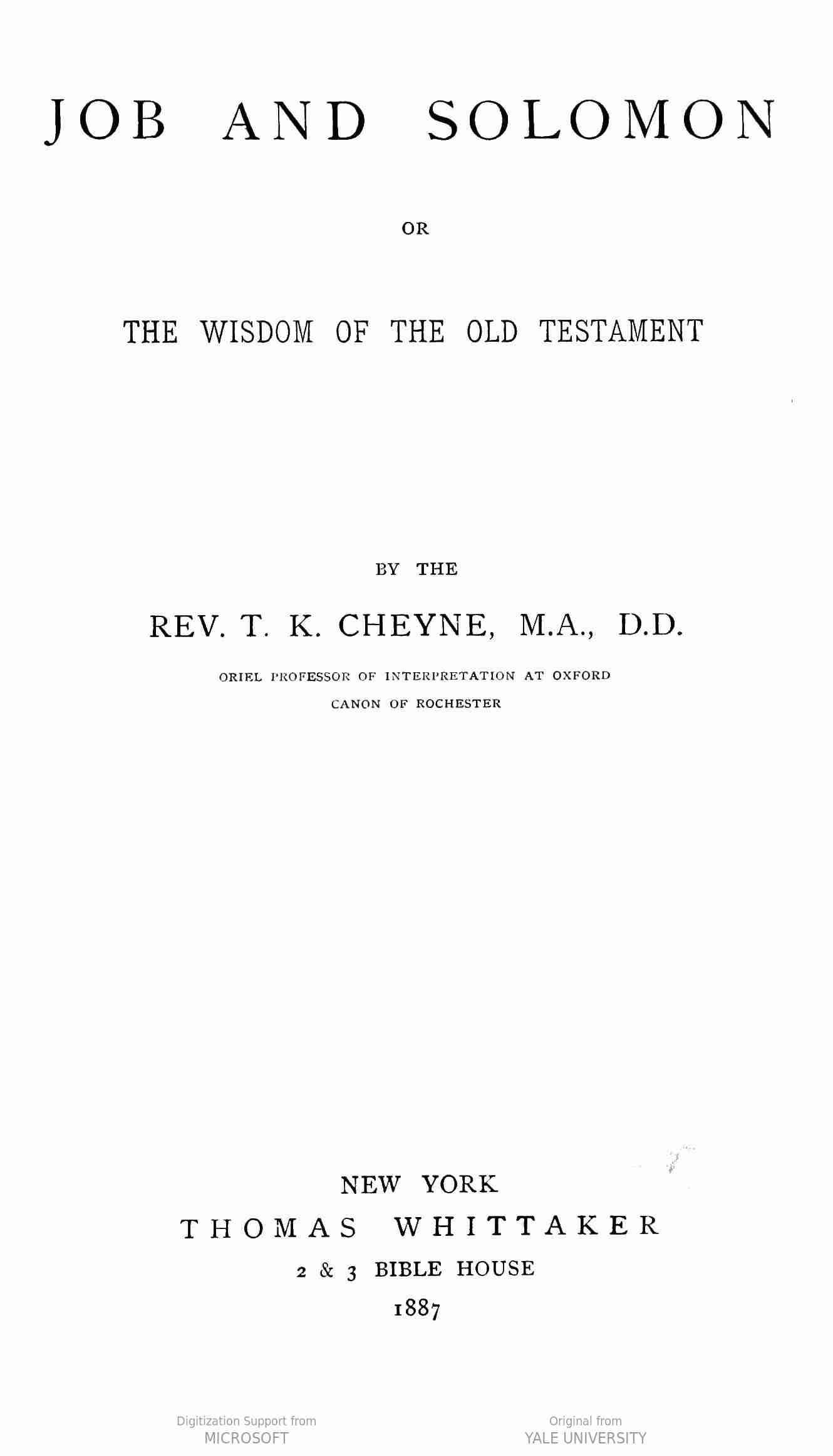 Job and Solomon: Or, The Wisdom of the Old Testament cover