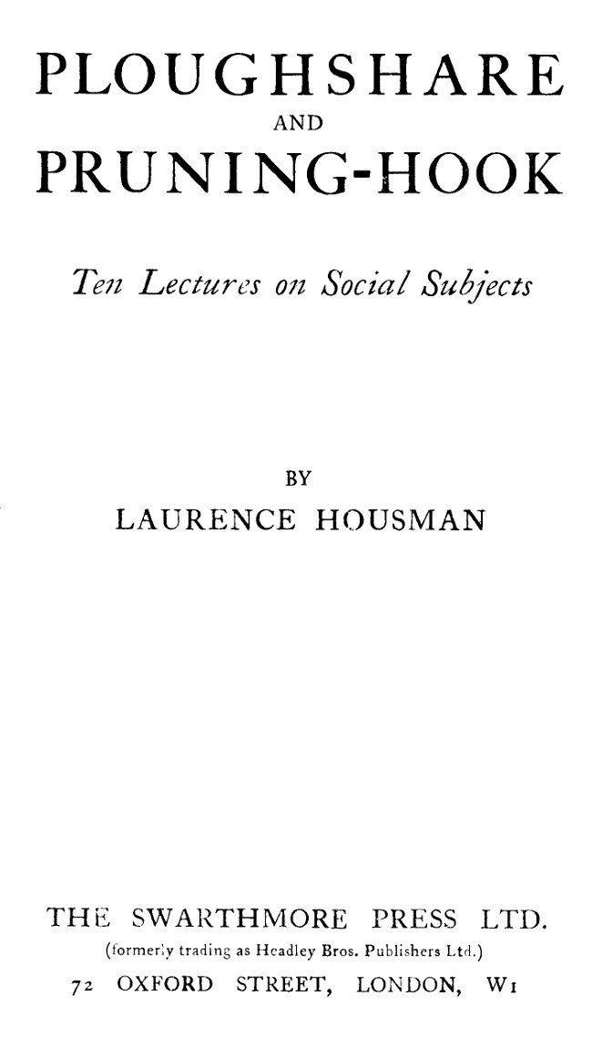 Ploughshare and Pruning-Hook: Ten Lectures on Social Subjects cover