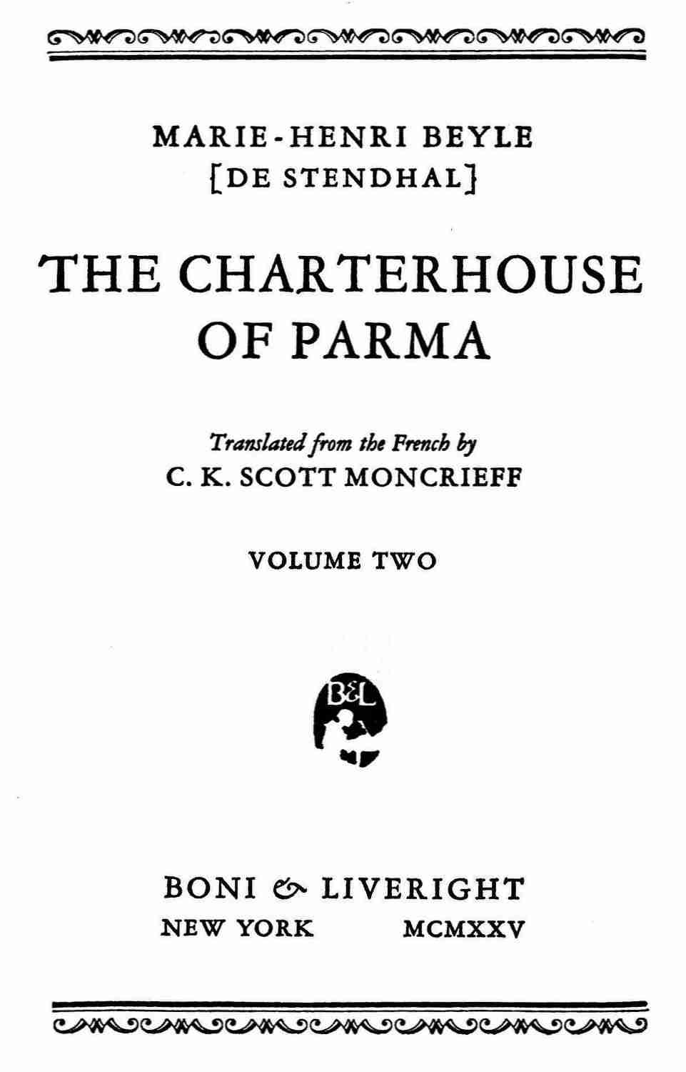 The Charterhouse of Parma, Volume 2 cover