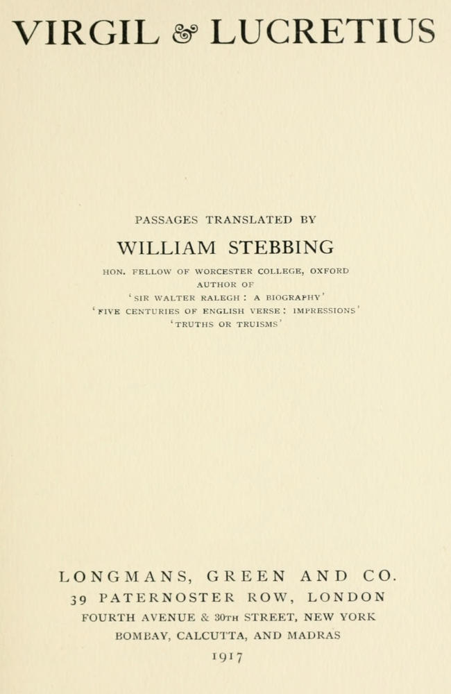 Virgil & Lucretius / Passages translated by William Stebbing cover