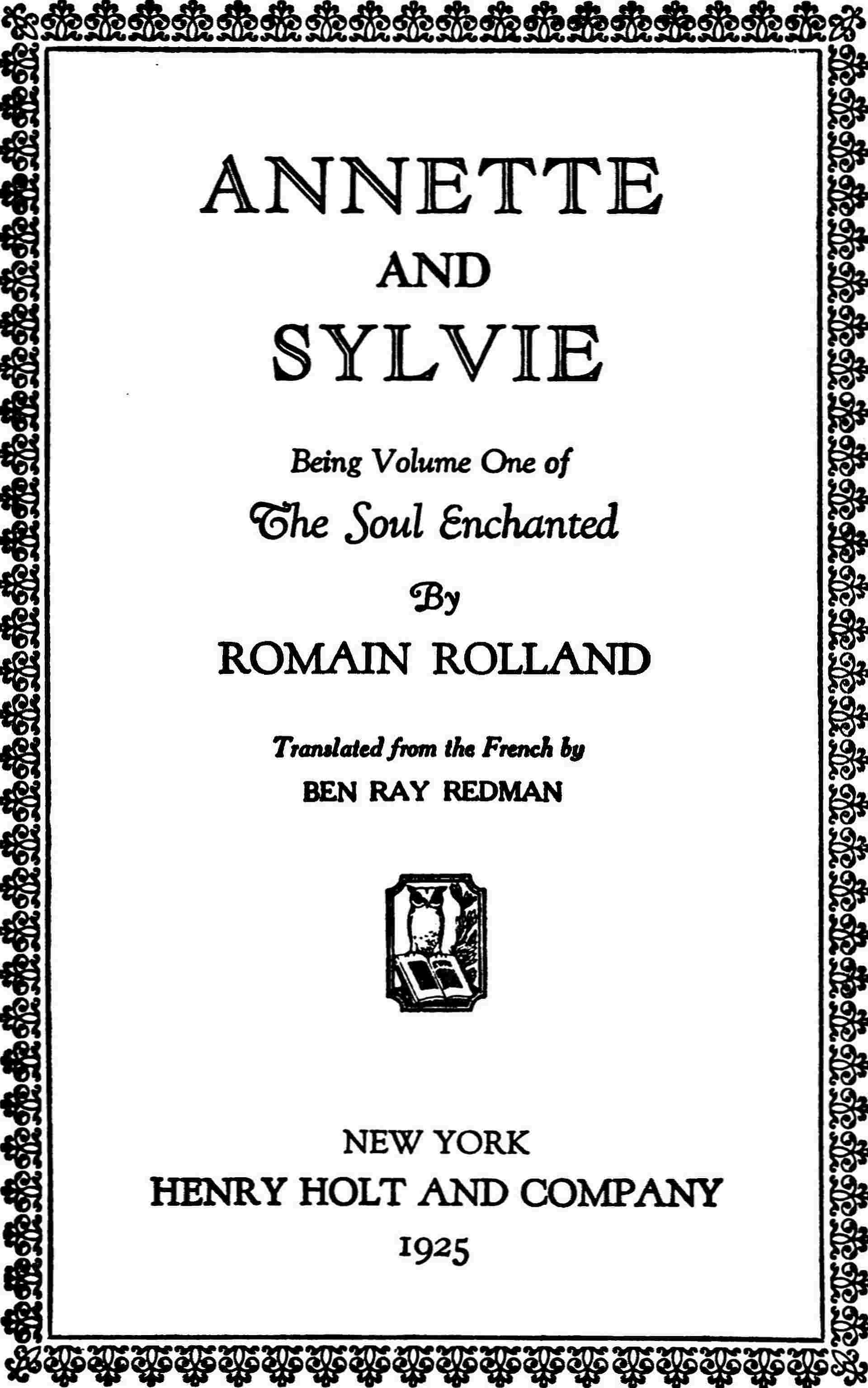 Annette and Sylvie: Being Volume One of The Soul Enchanted cover