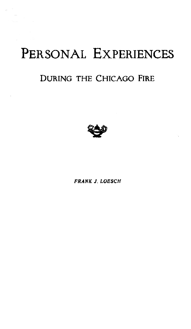 Personal Experiences During the Chicago Fire, 1871 cover