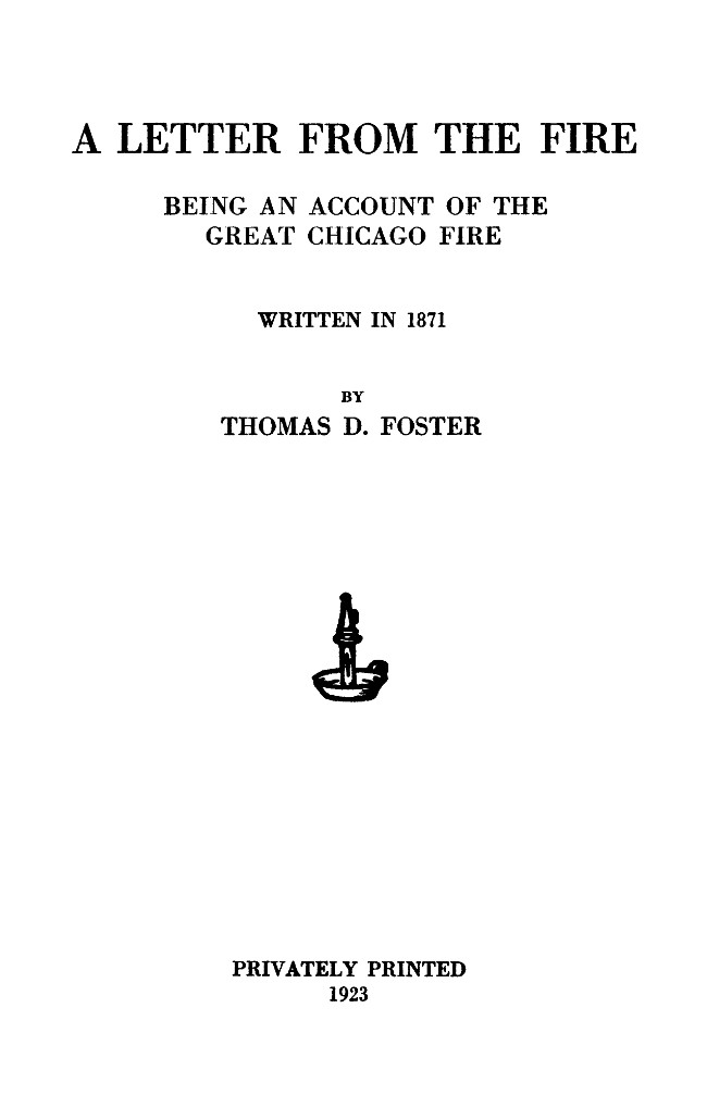 A Letter From the Fire: Being an Account of the Great Chicago Fire. cover