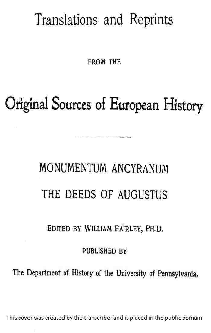 Monumentum Ancyranum: The Deeds of Augustus cover
