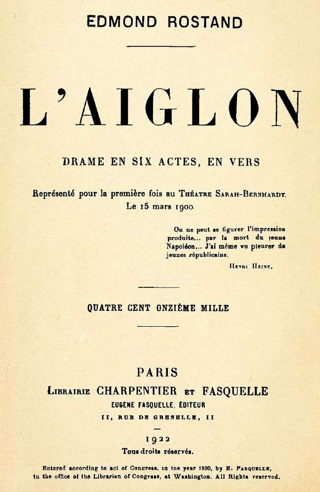 L'Aiglon: Drame en six actes, en vers cover