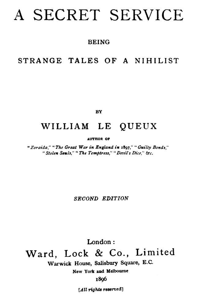 A Secret Service: Being Strange Tales of a Nihilist cover