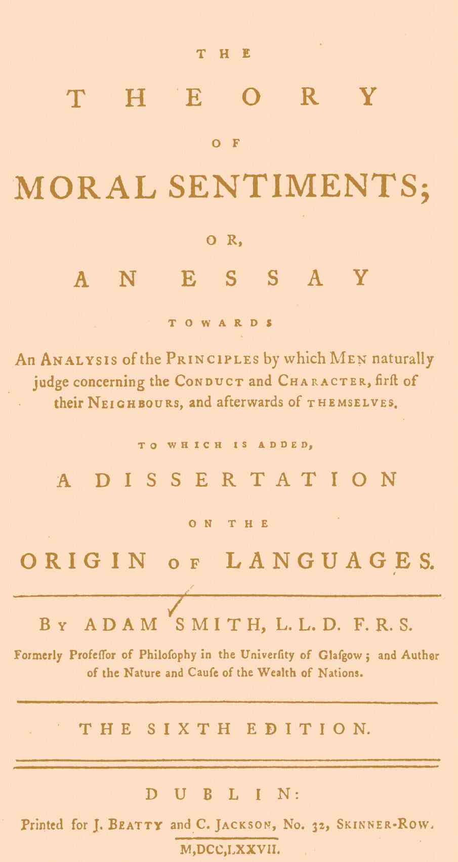 The Theory of Moral Sentiments / Or, an Essay Towards an Analysis of the Principles by Which Men Naturally Judge Concerning the Conduct and Character, First of Their Neighbours, and Afterwards of Themselves. to Which Is Added, a Dissertation on the Origin of Languages. cover