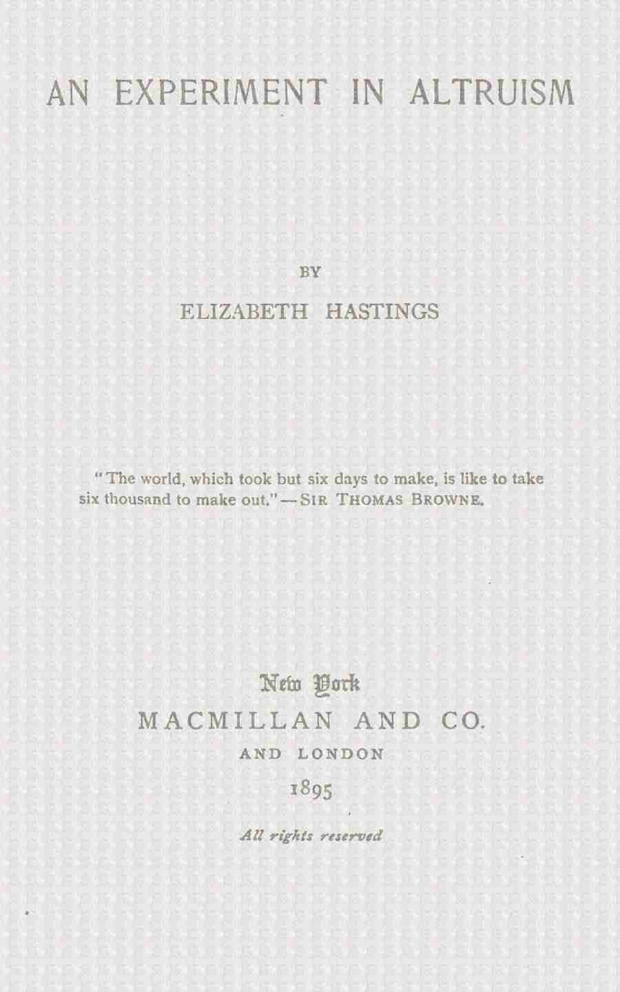 An Experiment in Altruism cover