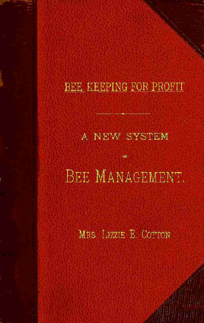 Bee Keeping for Profit. A New System of Bee Management (1880) / First Edition. cover