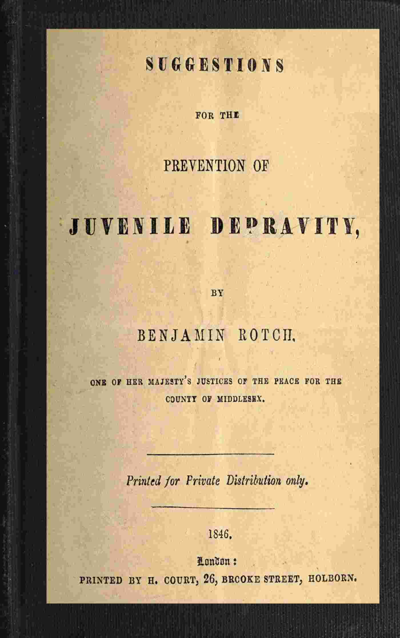 Suggestions for the Prevention of Juvenile Depravity cover