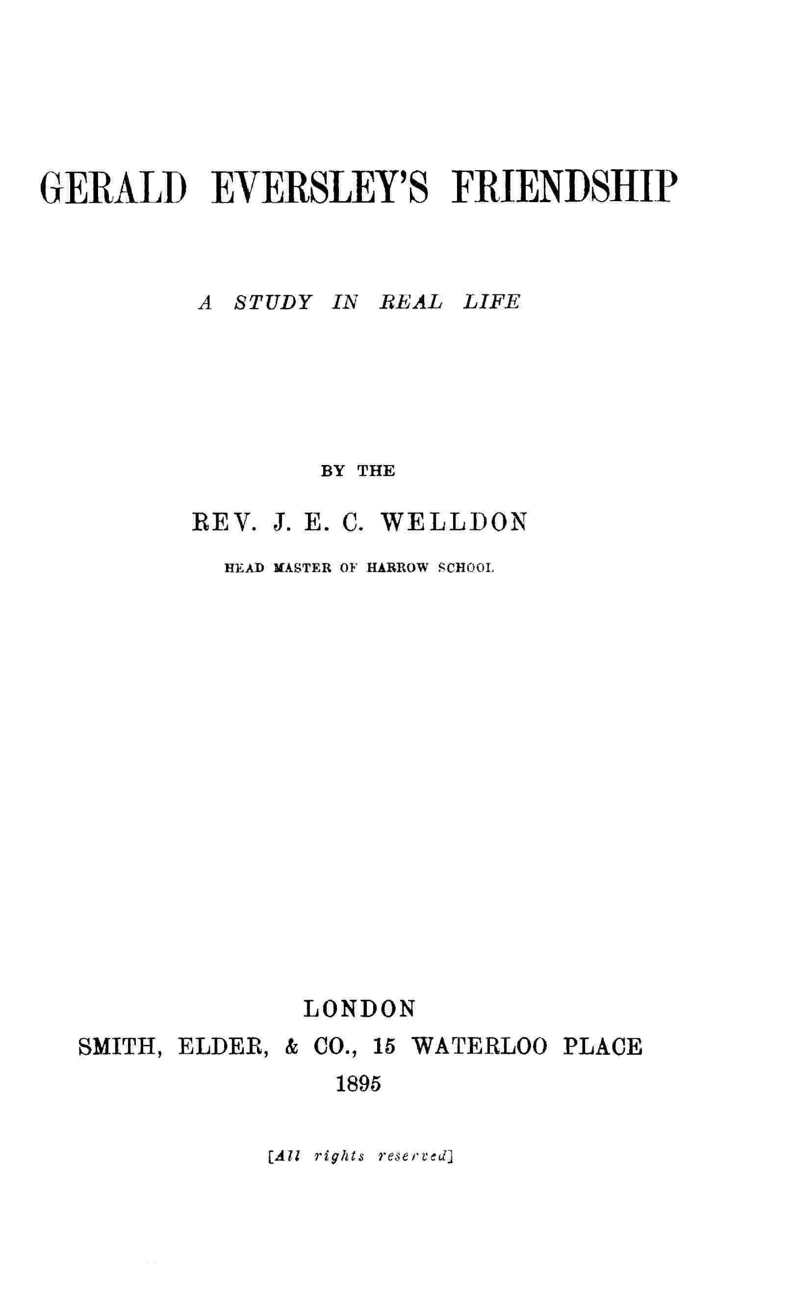 Gerald Eversley's Friendship: A Study in Real Life cover