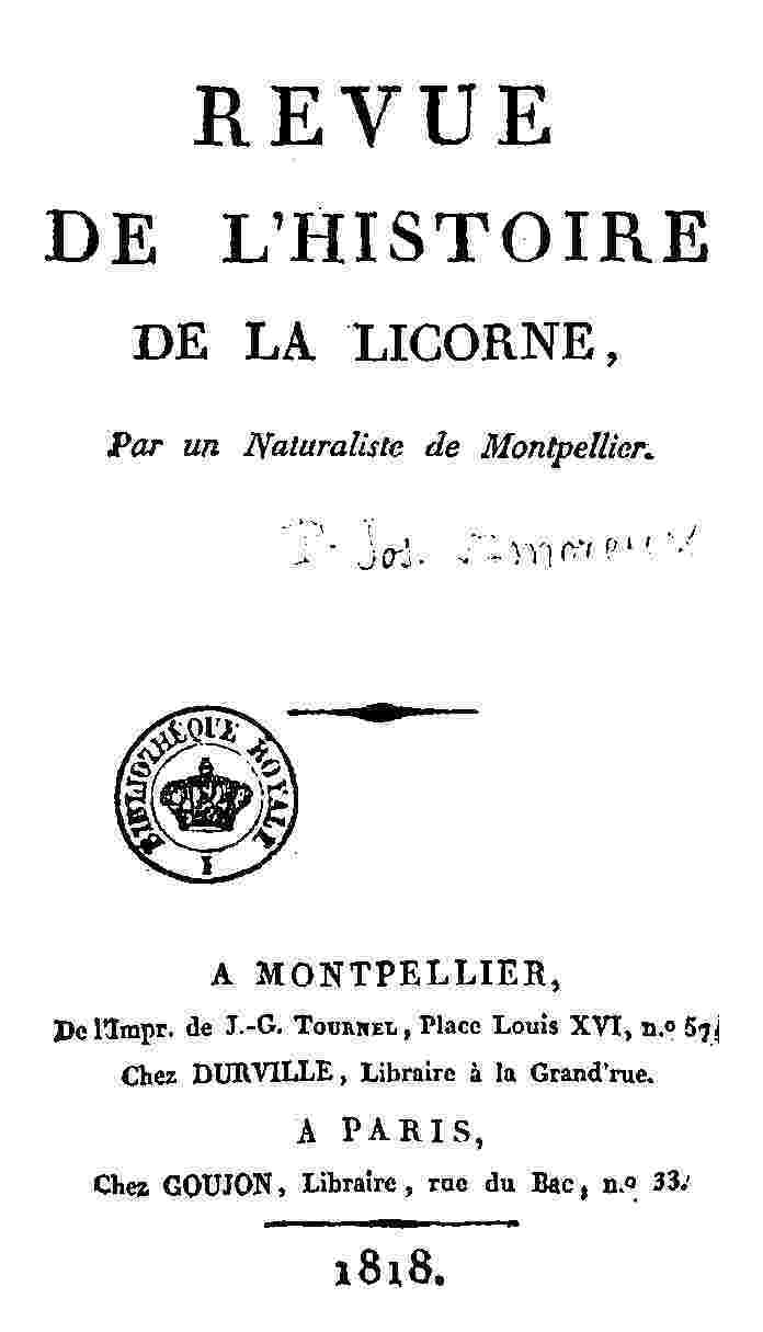 Revue de l'histoire de la Licorne, par un naturaliste de Montpellier cover