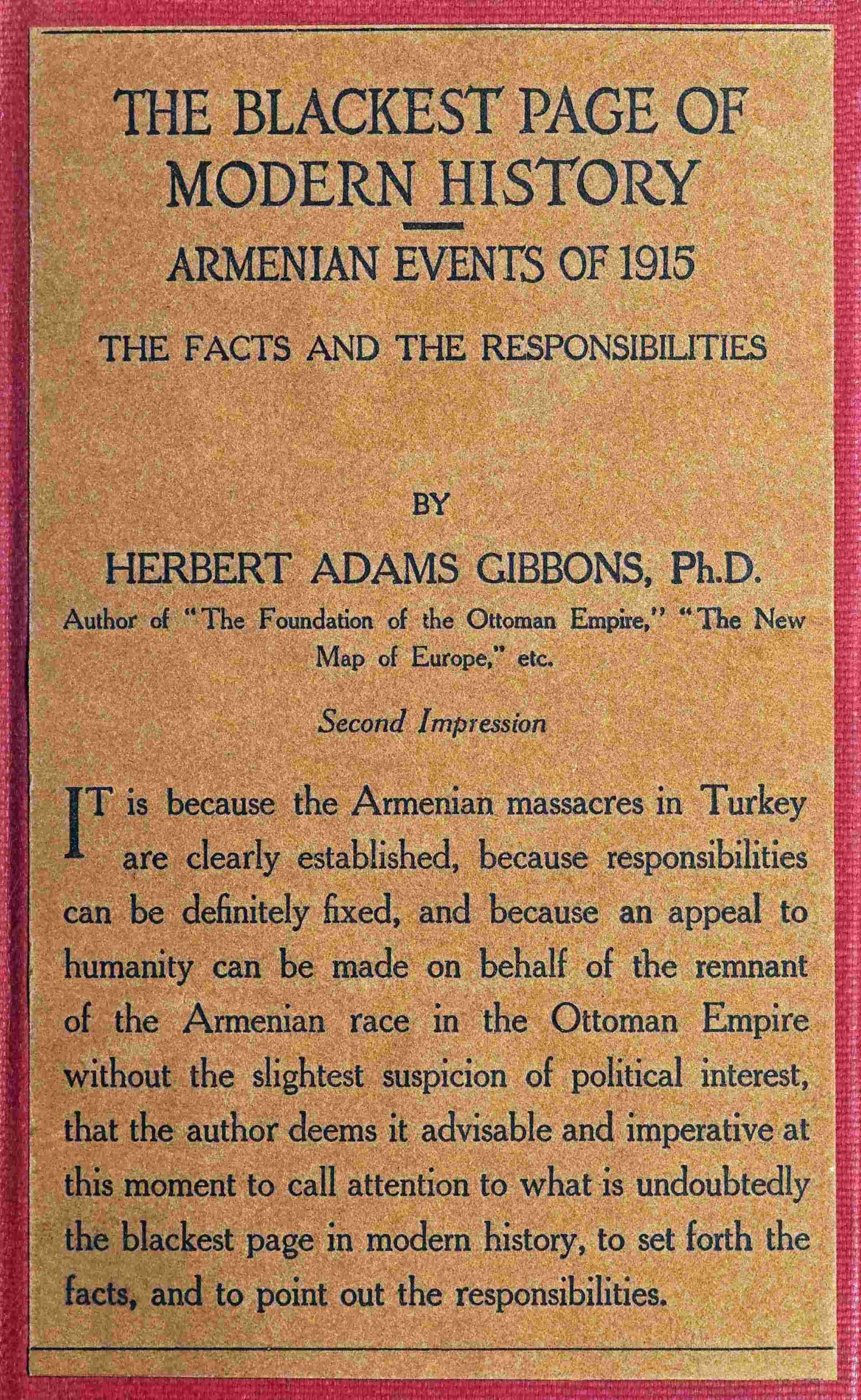 The blackest page in modern history: Events in Armenia in 1915 / the facts and the responsibilities cover