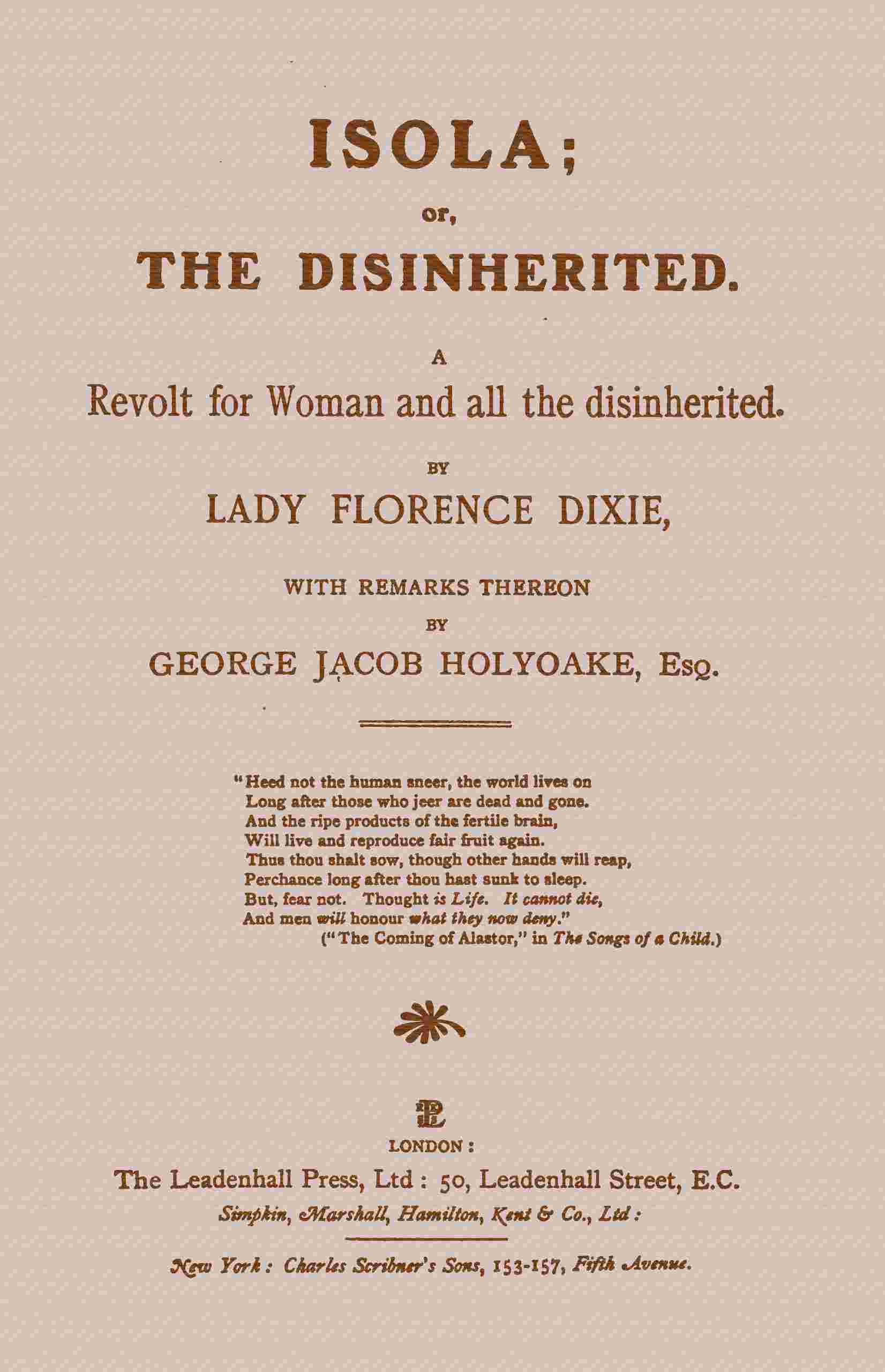 Isola; or, The disinherited: A revolt for woman and all the disinherited cover
