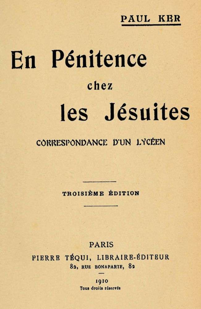 En Pénitence chez les Jésuites: Correspondance d'un lycéen cover