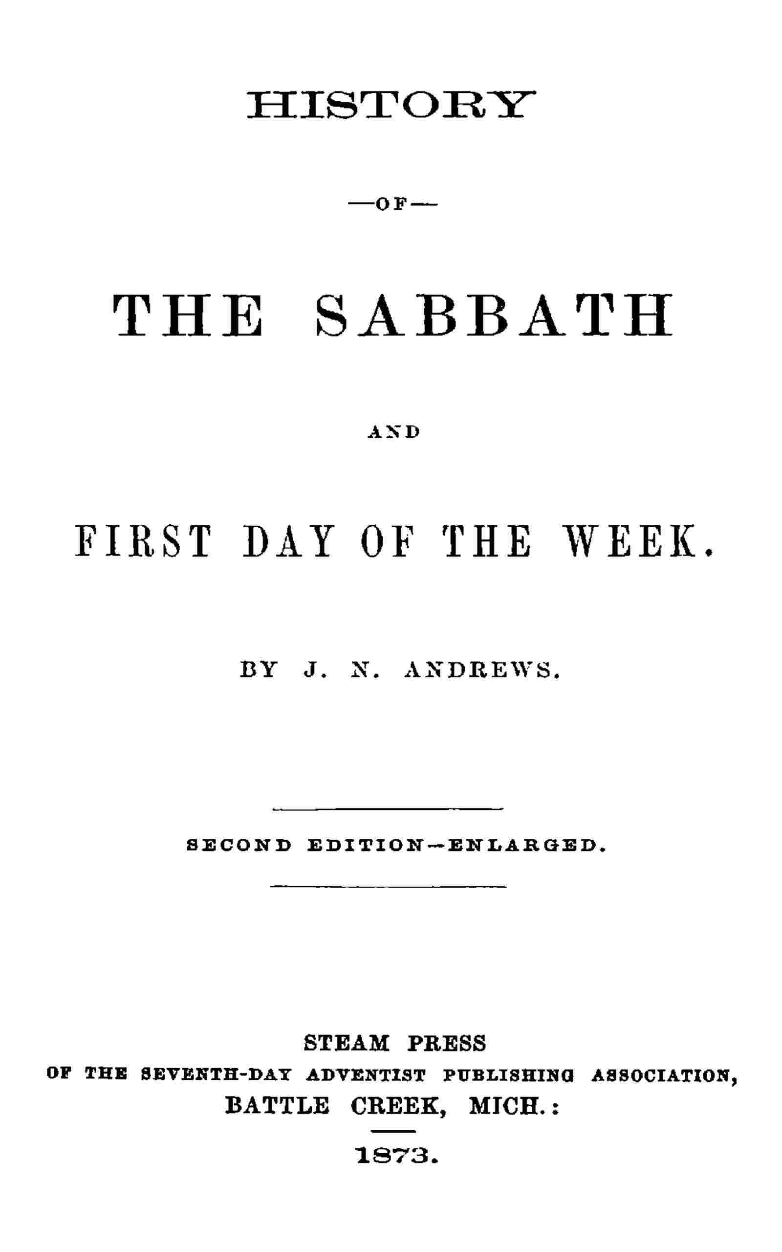 History of the Sabbath and first day of the week cover