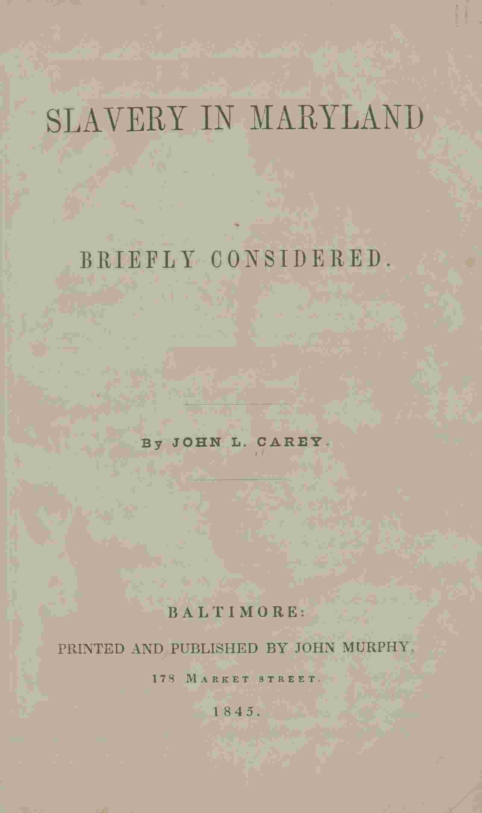 Slavery in Maryland briefly considered cover