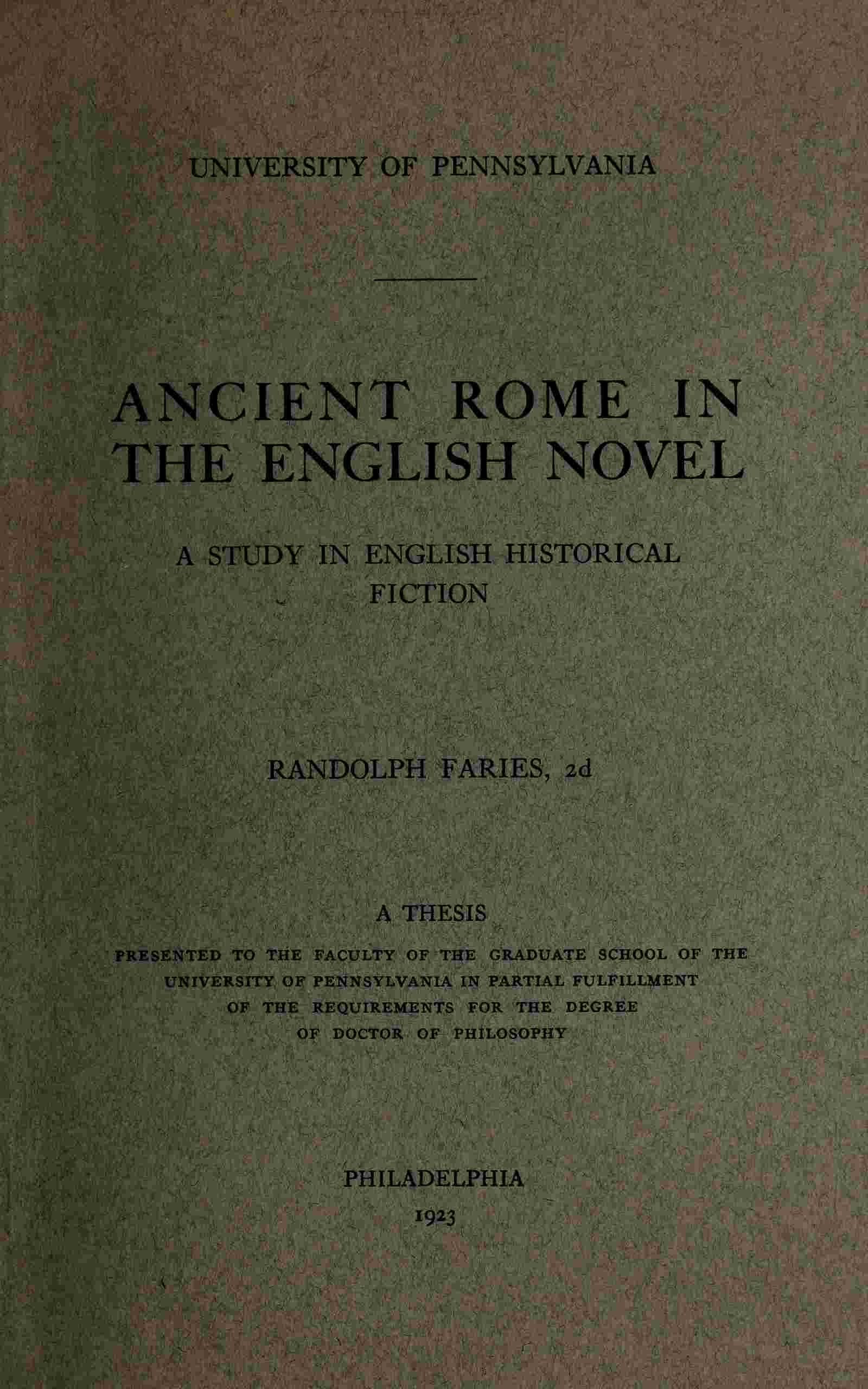 Ancient Rome in the English novel: a study in English historical fiction cover