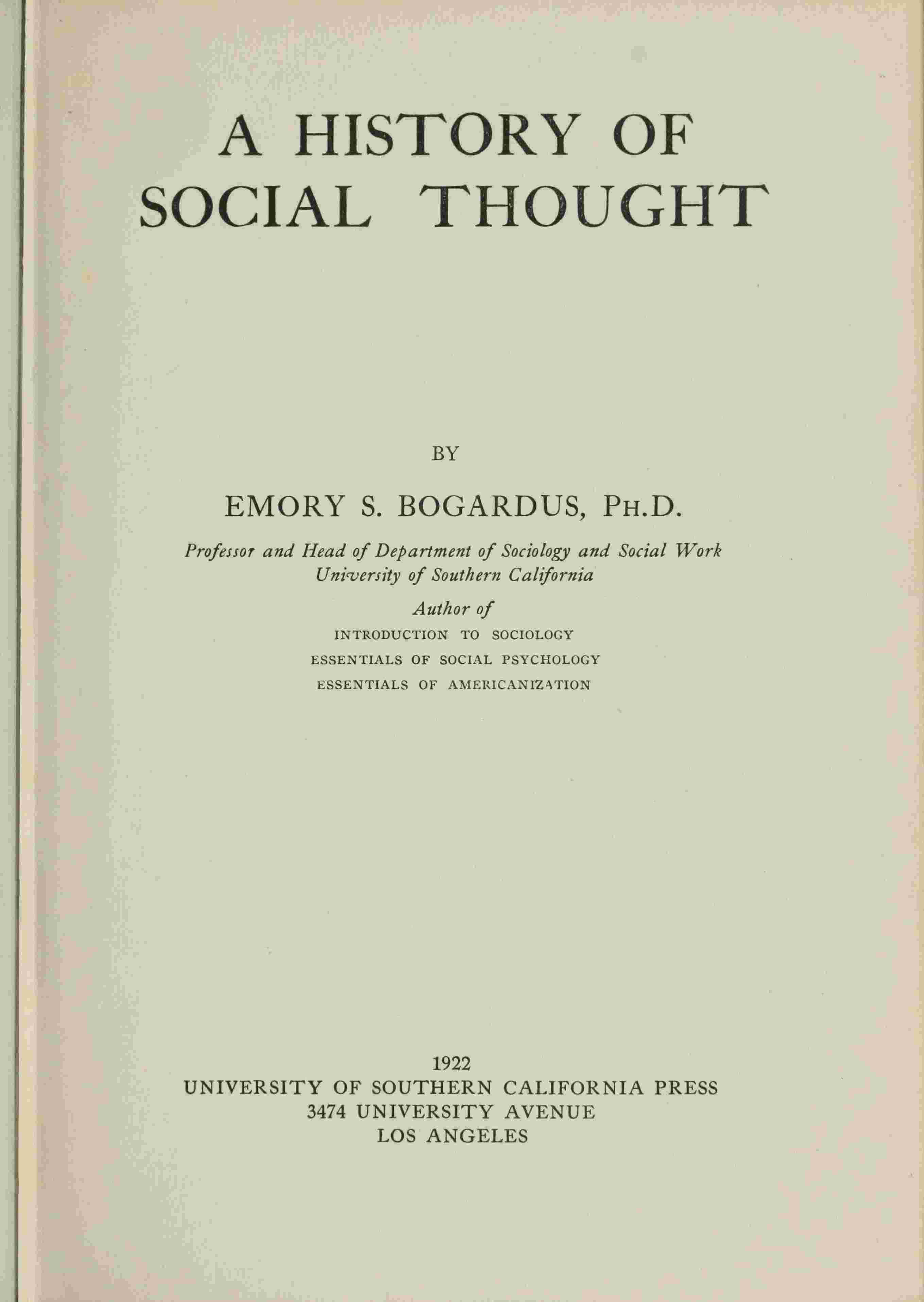 A history of social thought cover