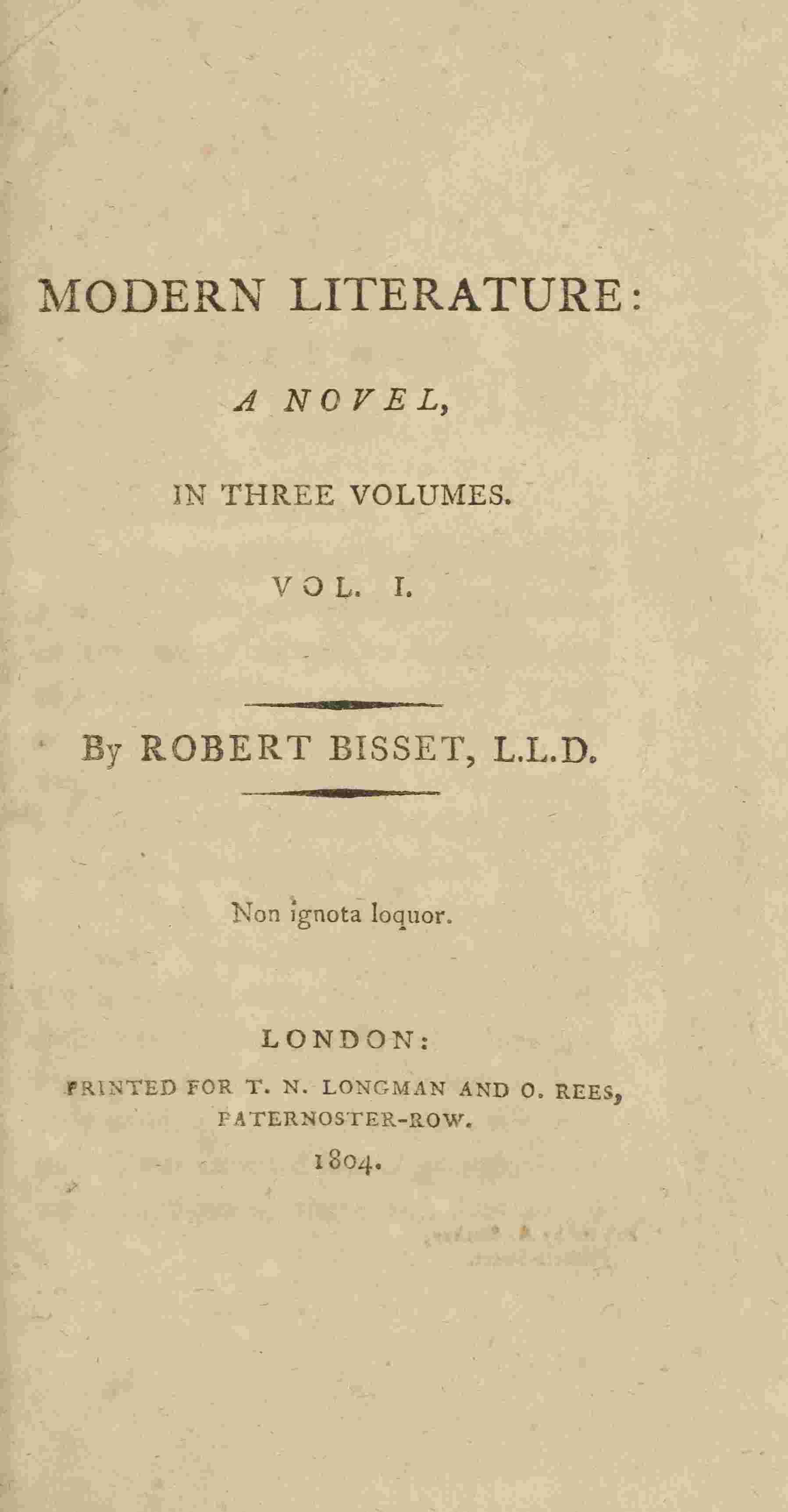 Modern literature: a novel, Volume 1 (of 3) cover