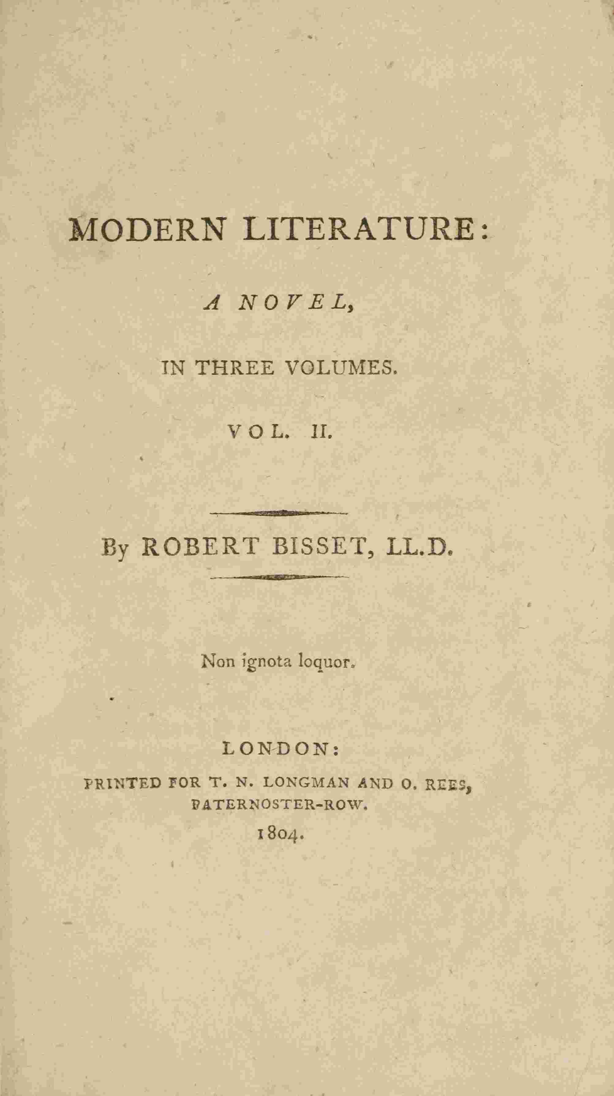Modern literature: a novel, Volume 2 (of 3) cover