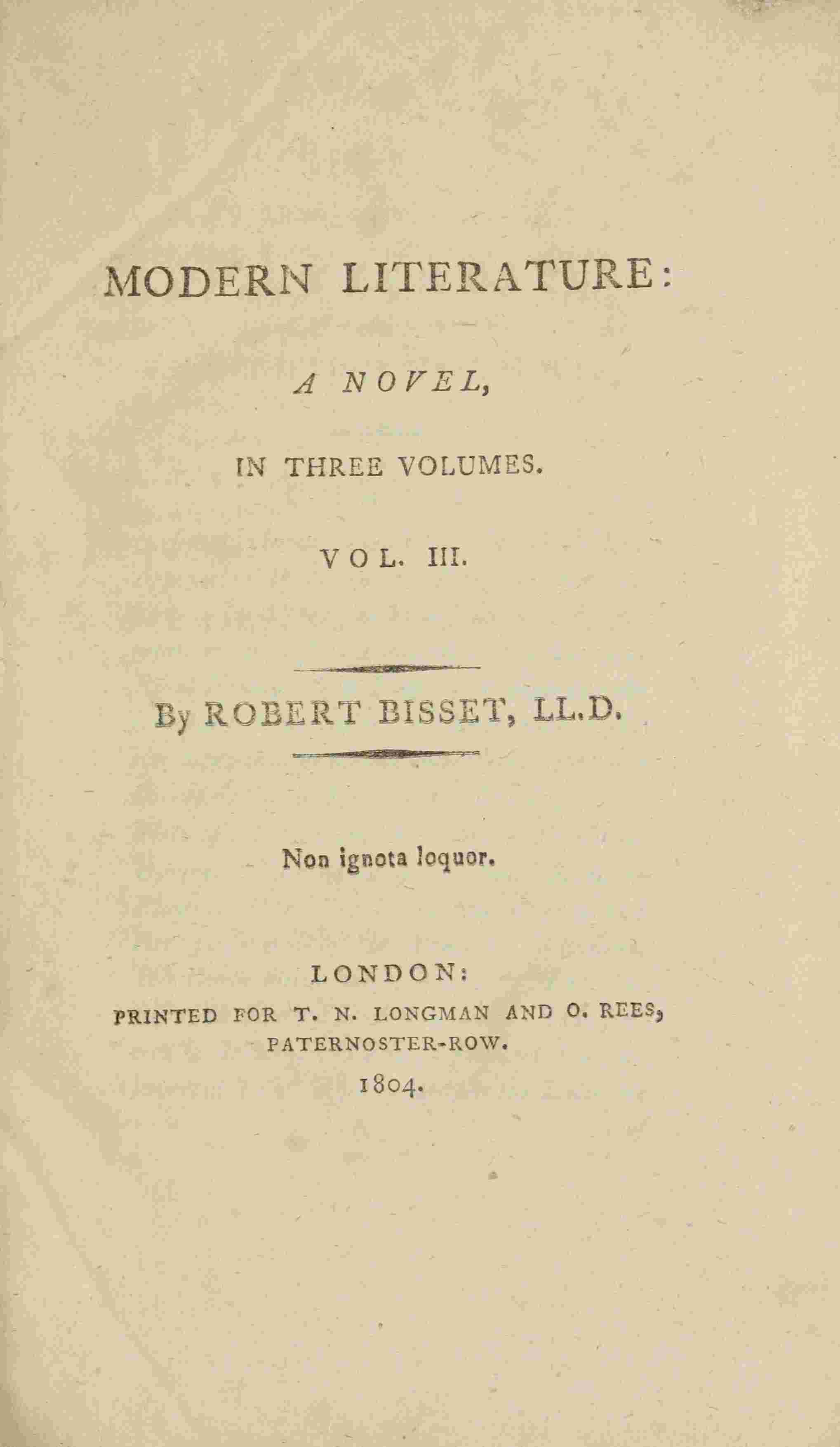 Modern literature: a novel, Volume 3 (of 3) cover