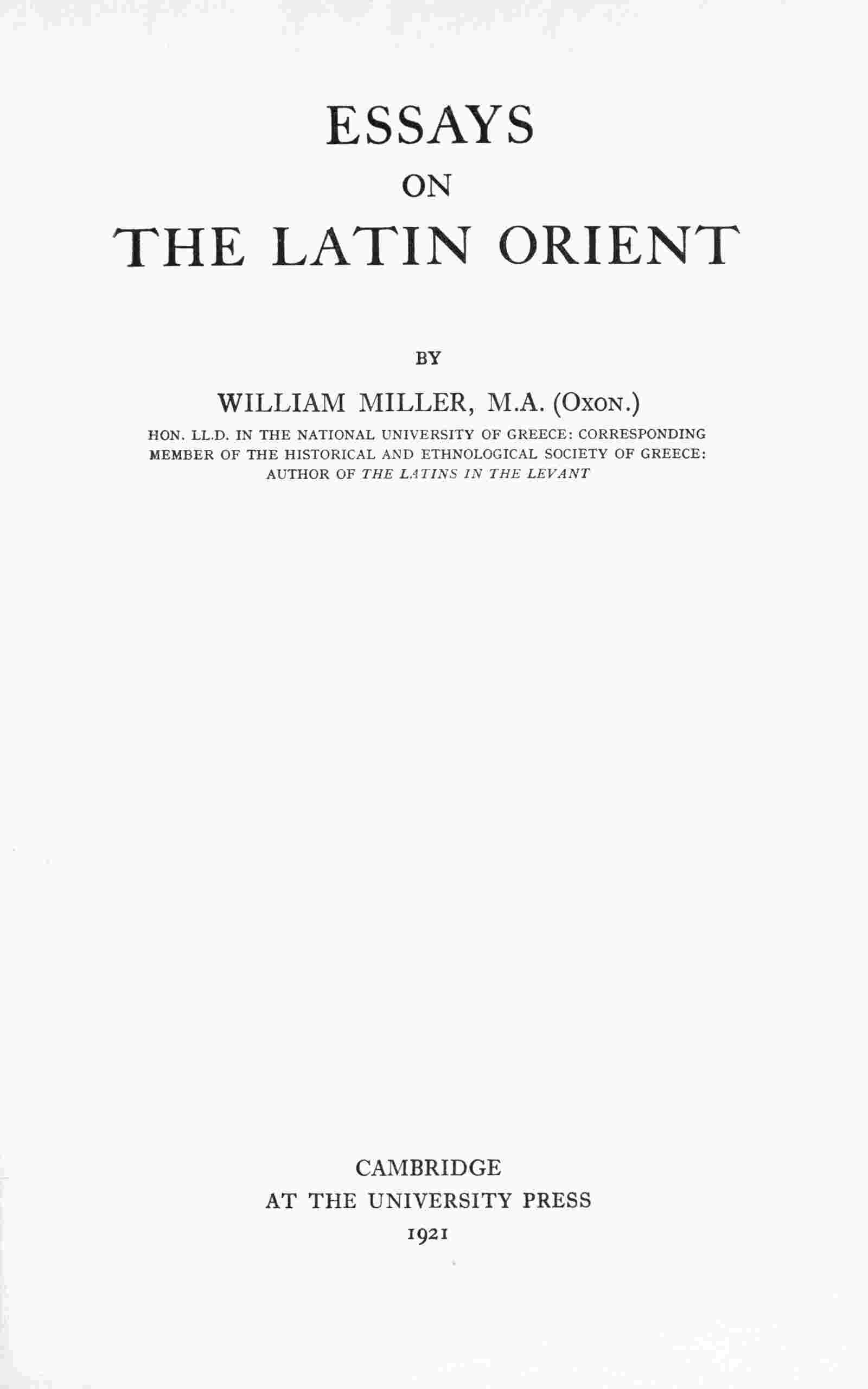 Essays on the Latin Orient cover