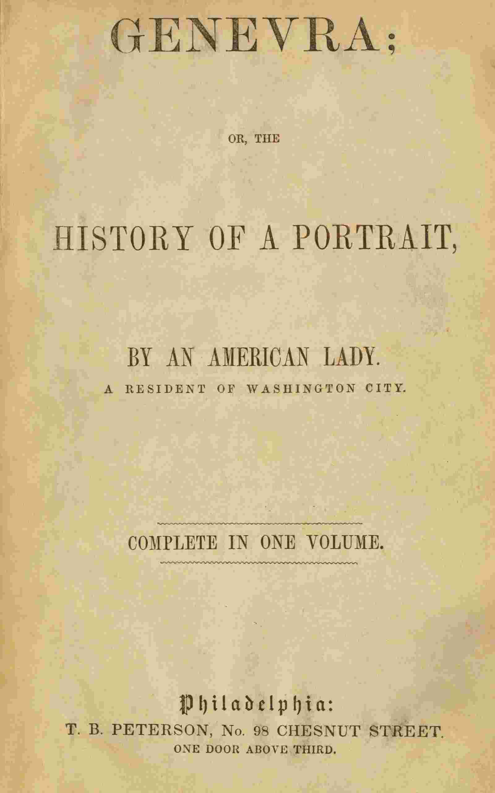 Genevra; or, the history of a portrait / by an American lady. A resident of Washington City. cover
