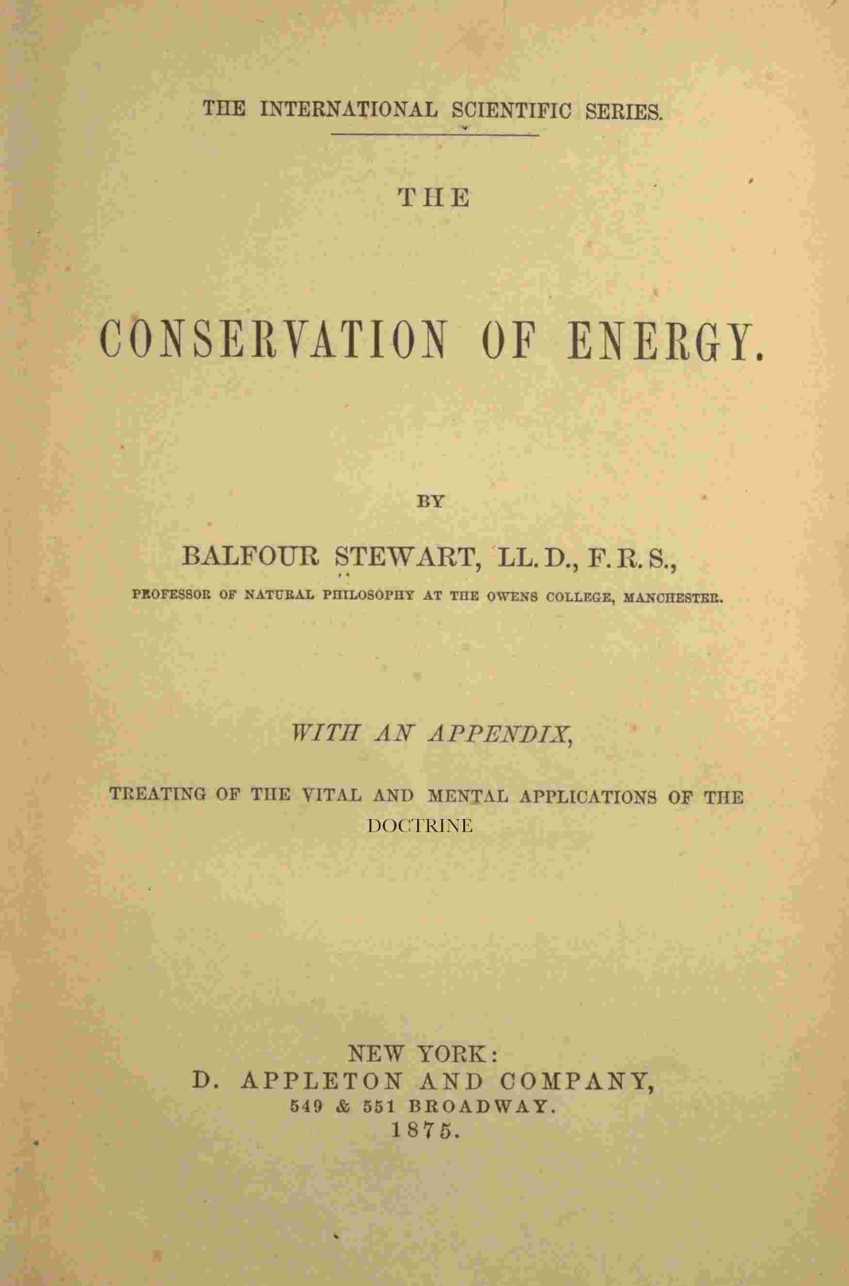The conservation of energy cover