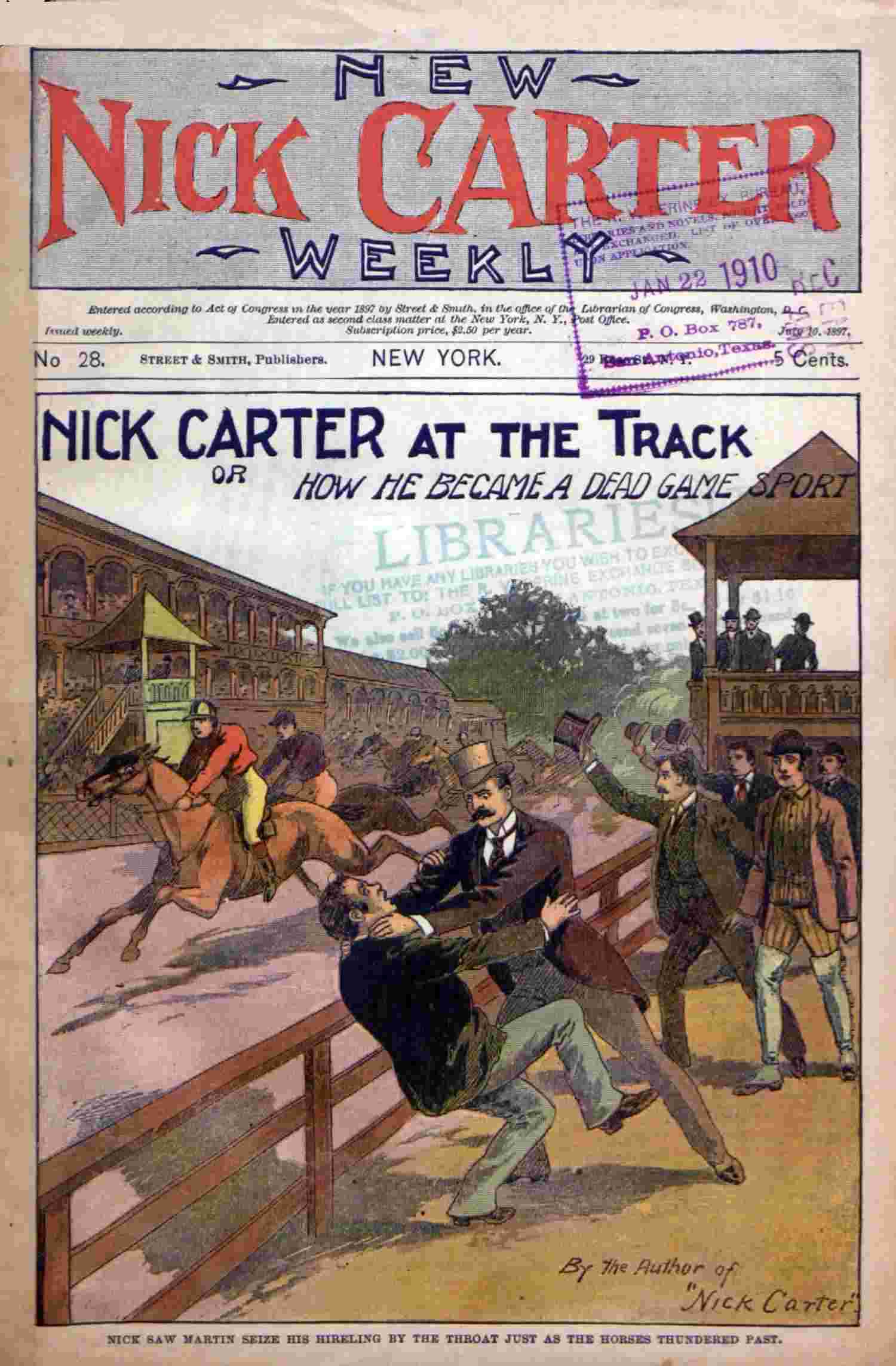 New Nick Carter weekly; No. 28. July 10, 1897; Nick Carter at the track; or, How he became a dead game sport. cover