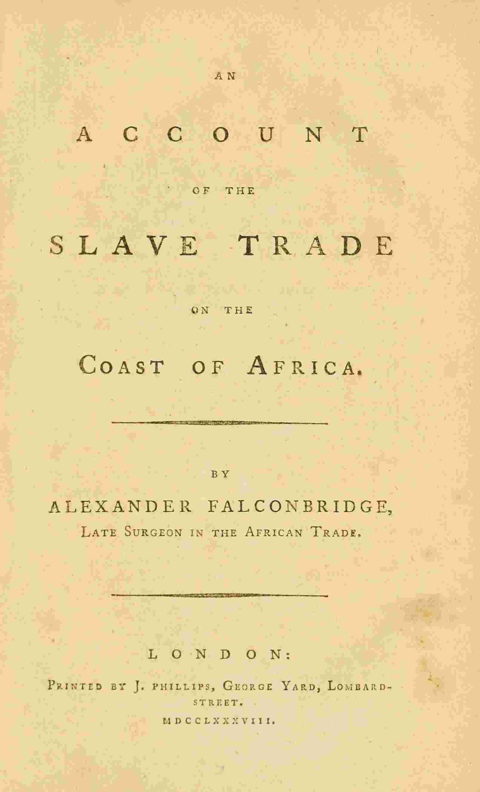 An account of the slave trade on the coast of Africa cover