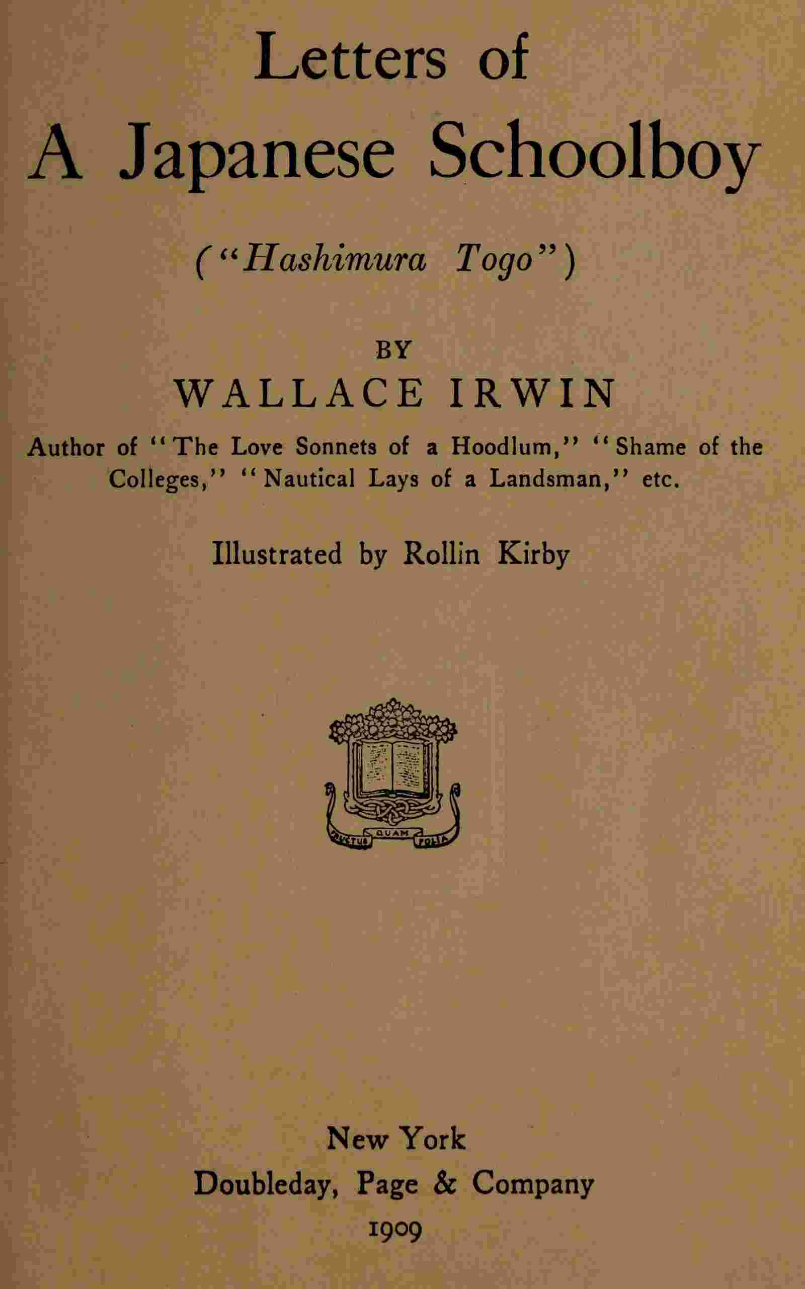 Letters of a Japanese schoolboy ("Hashimura Togo") cover