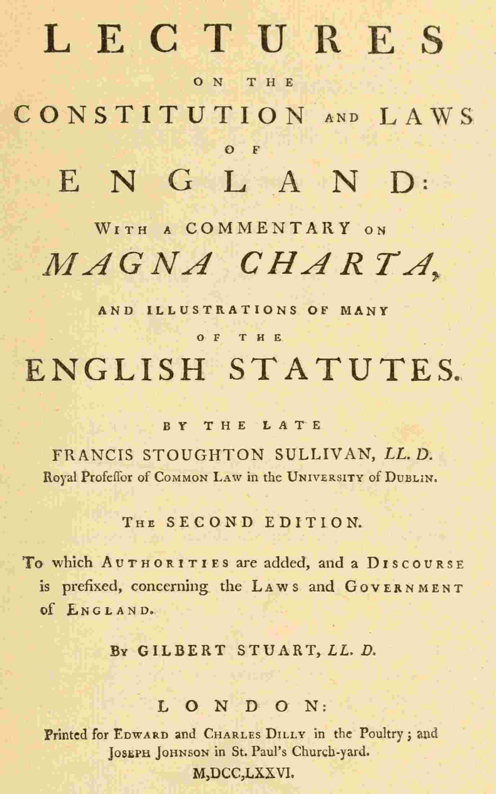 Lectures on the constitution and laws of England / With a commentary on Magna Charta, and illustrations of many of the English statutes cover