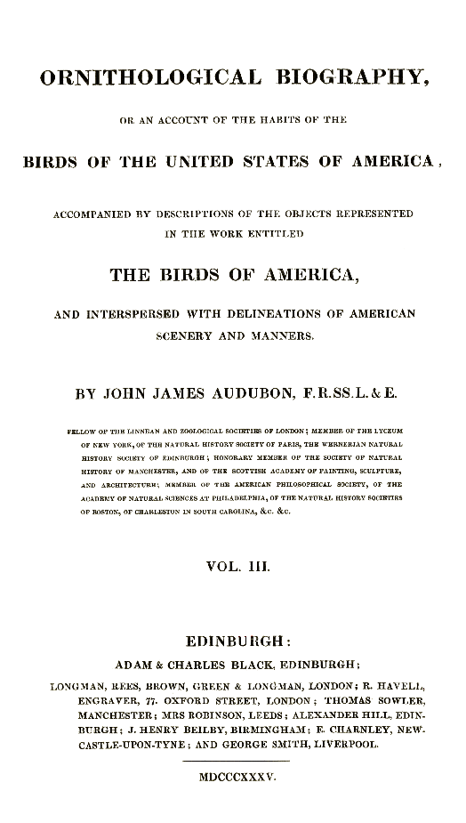 Ornithological biography, Vol. 3 (of 5) cover