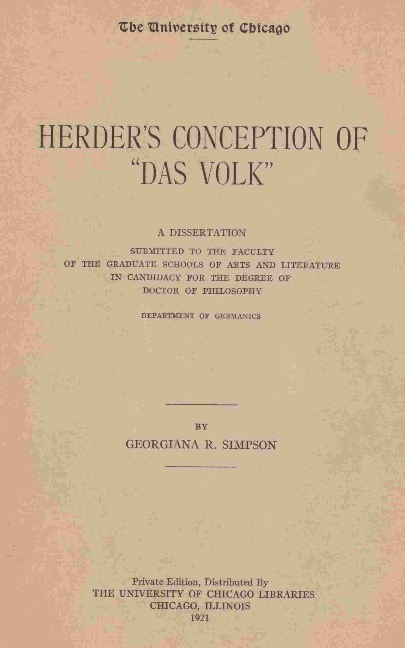 Herder's conception of "das Volk" cover
