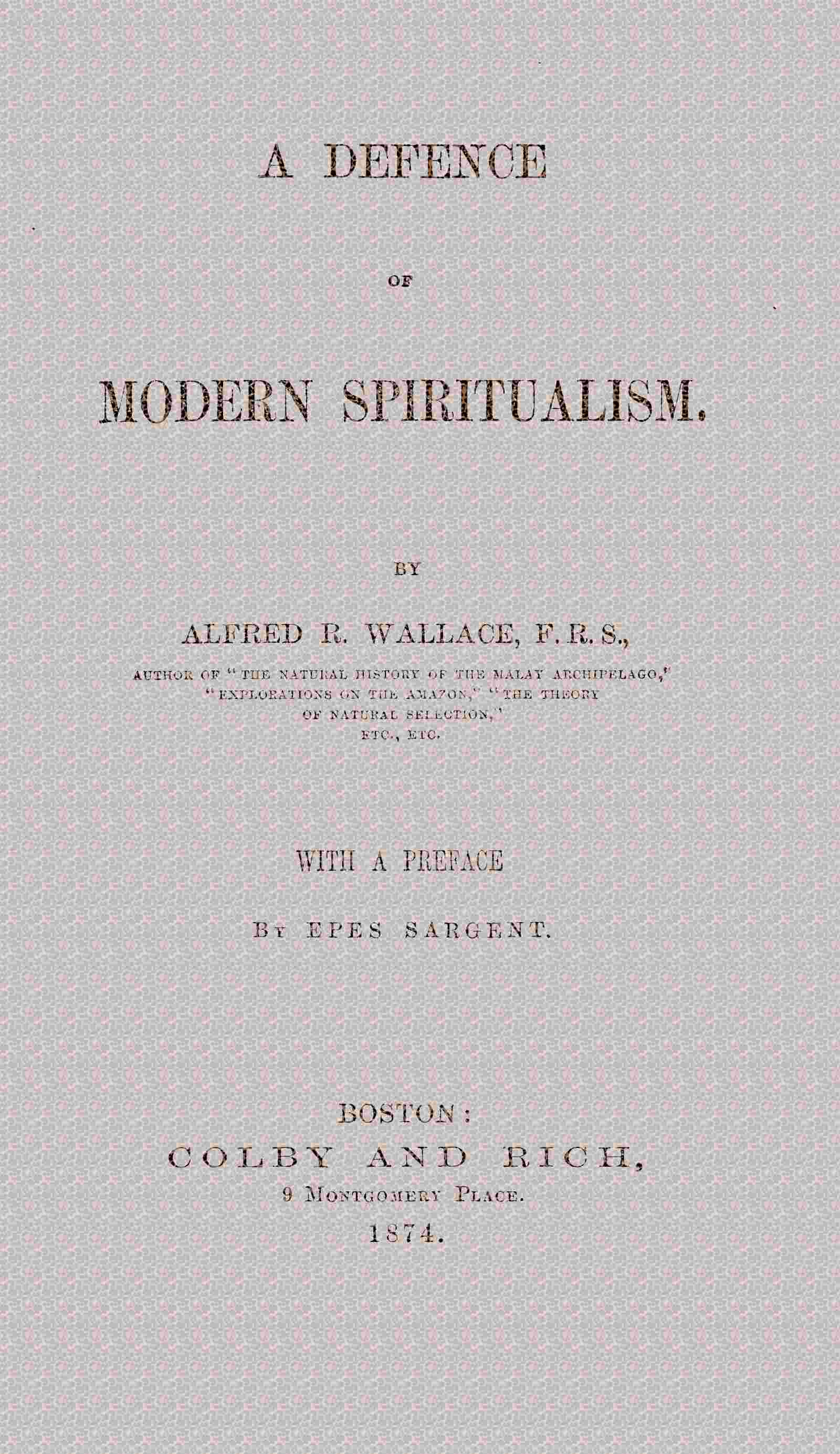 A defence of modern spiritualism cover