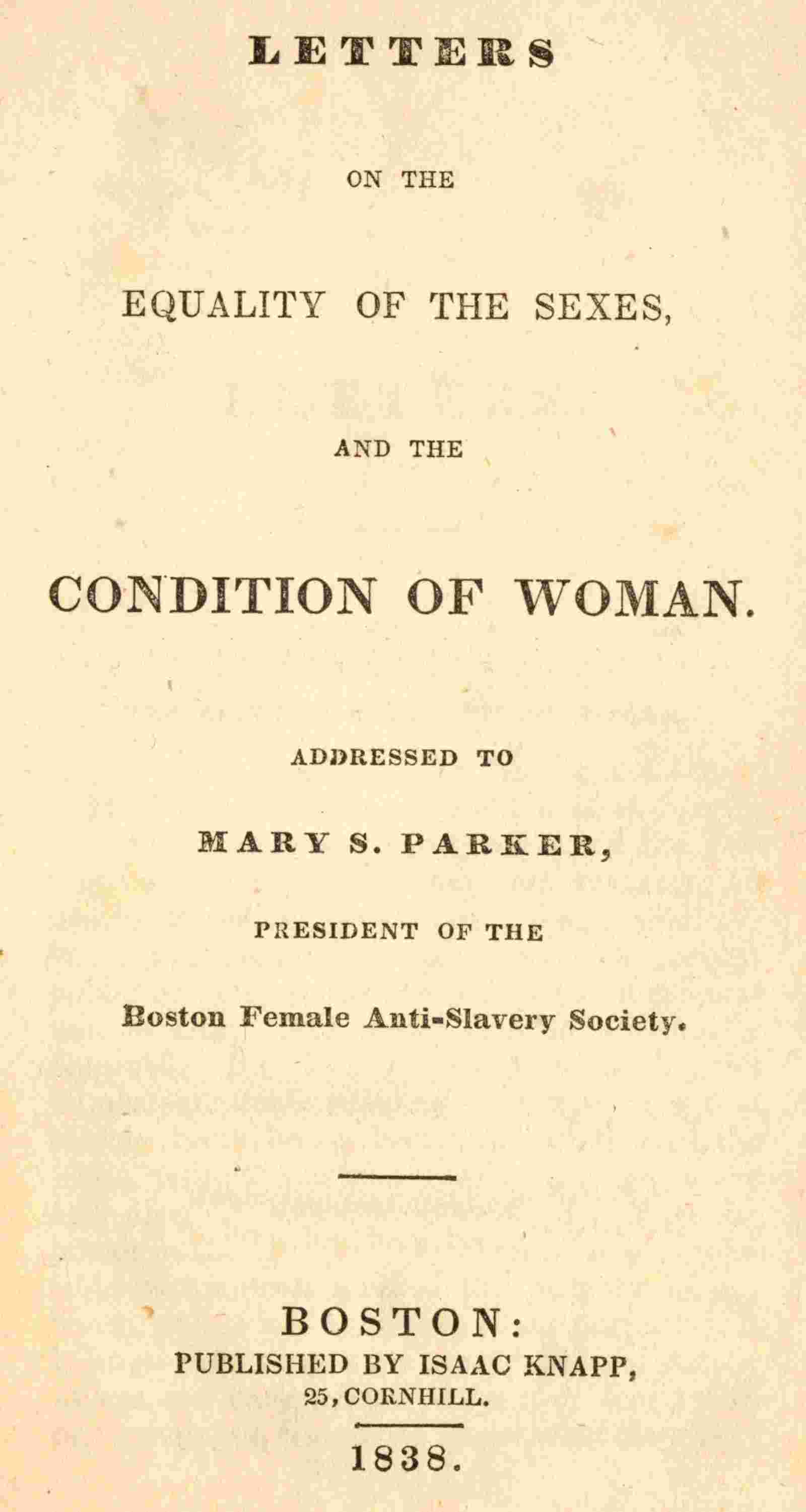 Letters on the equality of the sexes, and the condition of woman cover