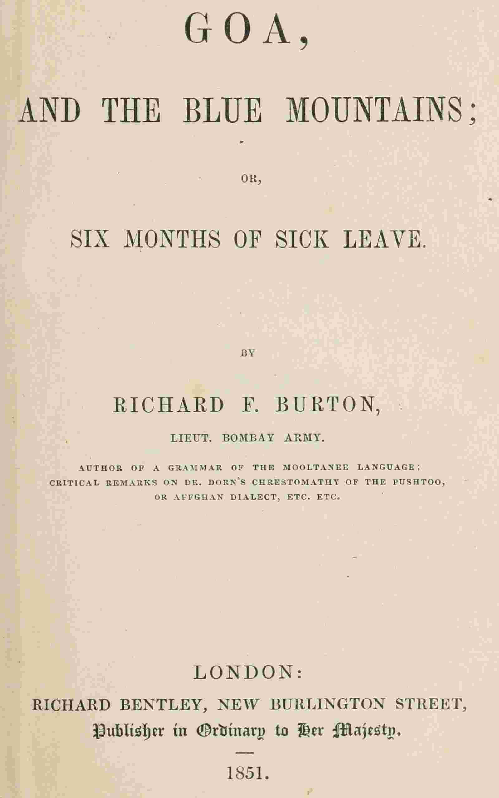 Goa and the Blue Mountains; or, Six months of sick leave cover
