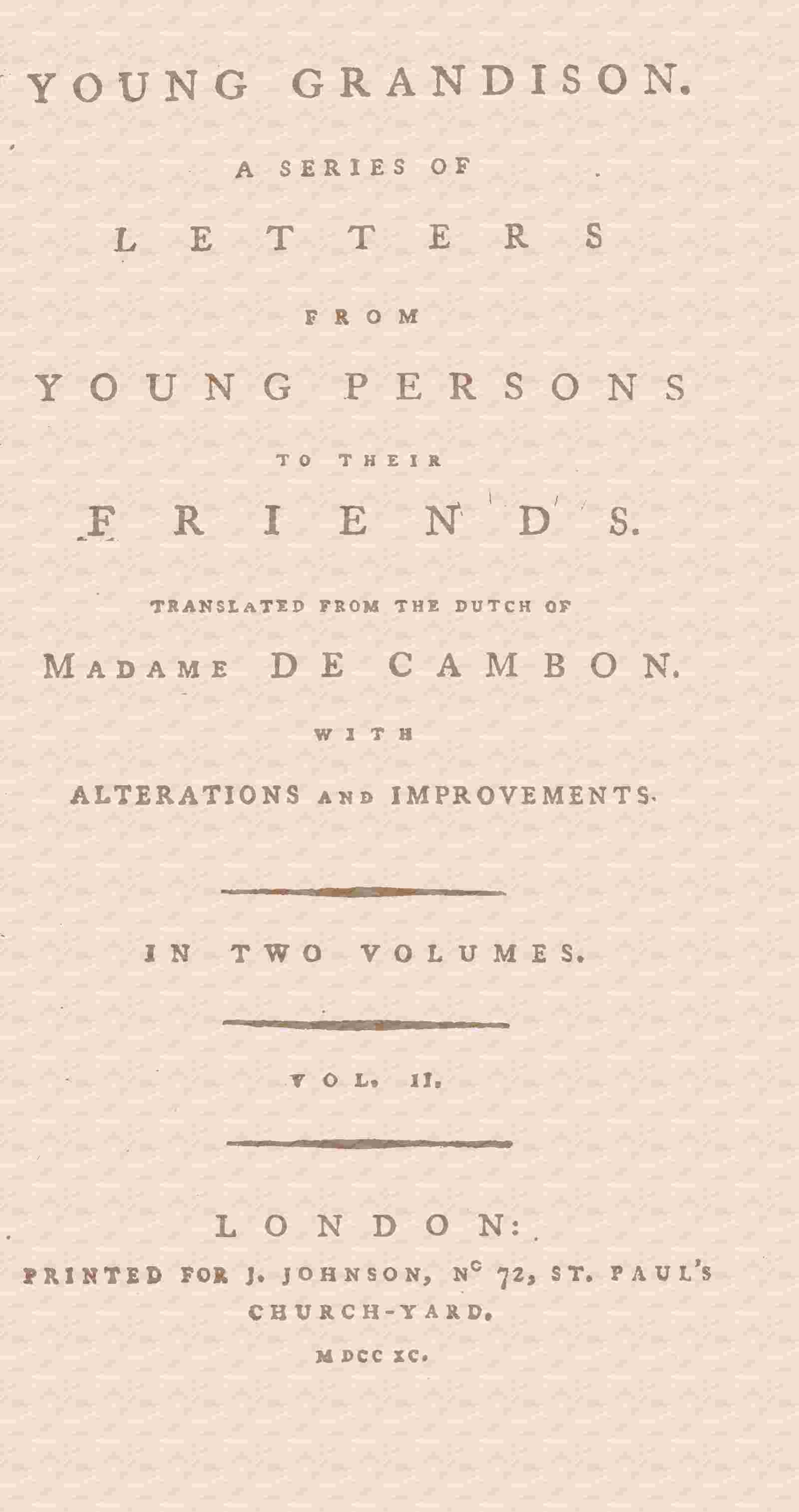 Young Grandison, volume 2 (of 2) / A series of letters from young persons to their friends cover
