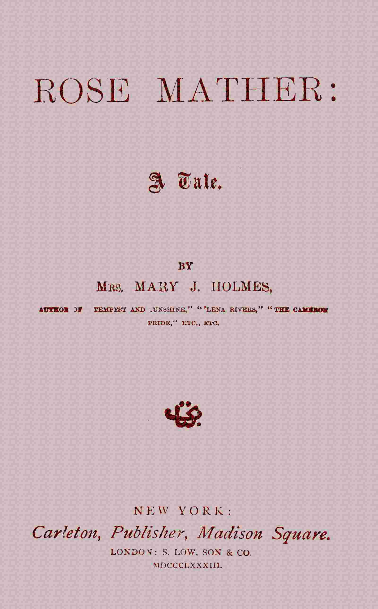 Rose Mather: A tale cover