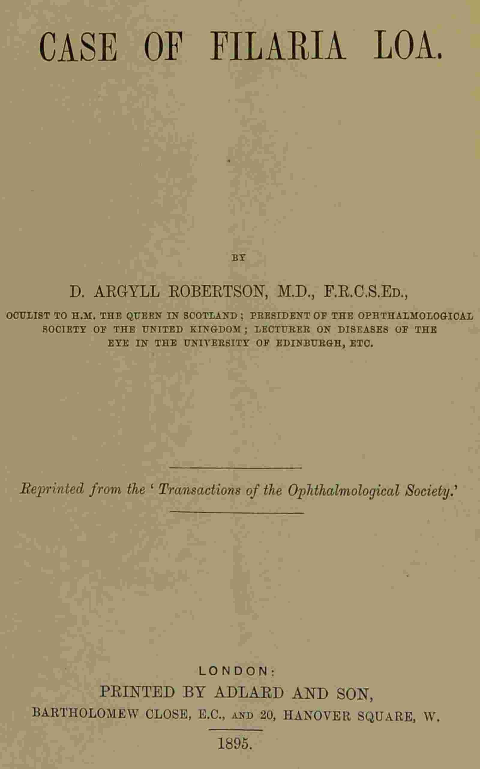 Case of Filaria loa cover