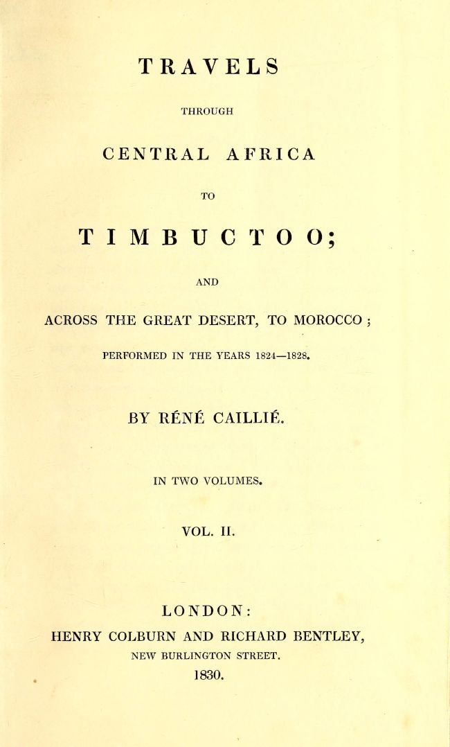Travels through Central Africa to Timbuctoo; and across the Great Desert, to Morocco, performed in the years 1824-1828, Vol. 2 (of 2) cover