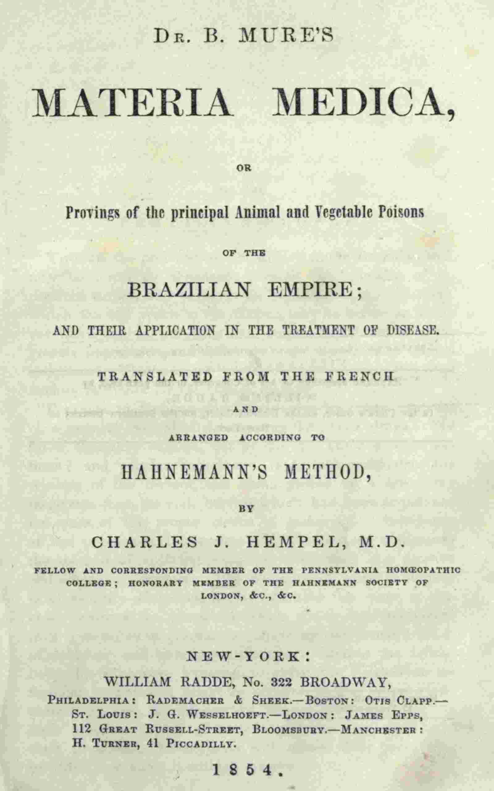Dr. B. Mure's materia medica cover