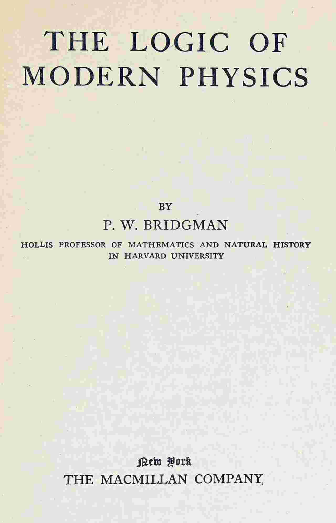 The logic of modern physics cover