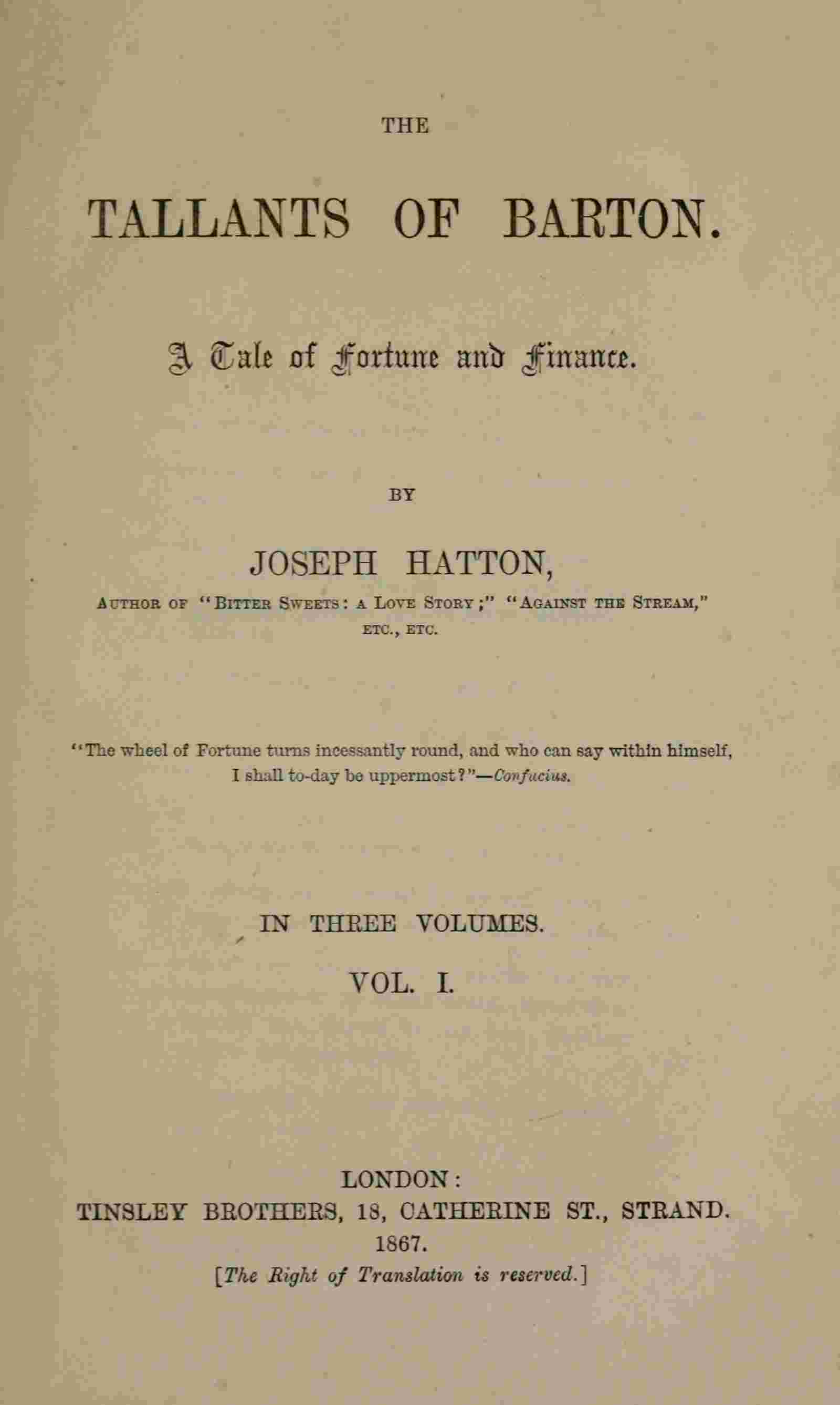 The Tallants of Barton, vol. 1 (of 3) cover