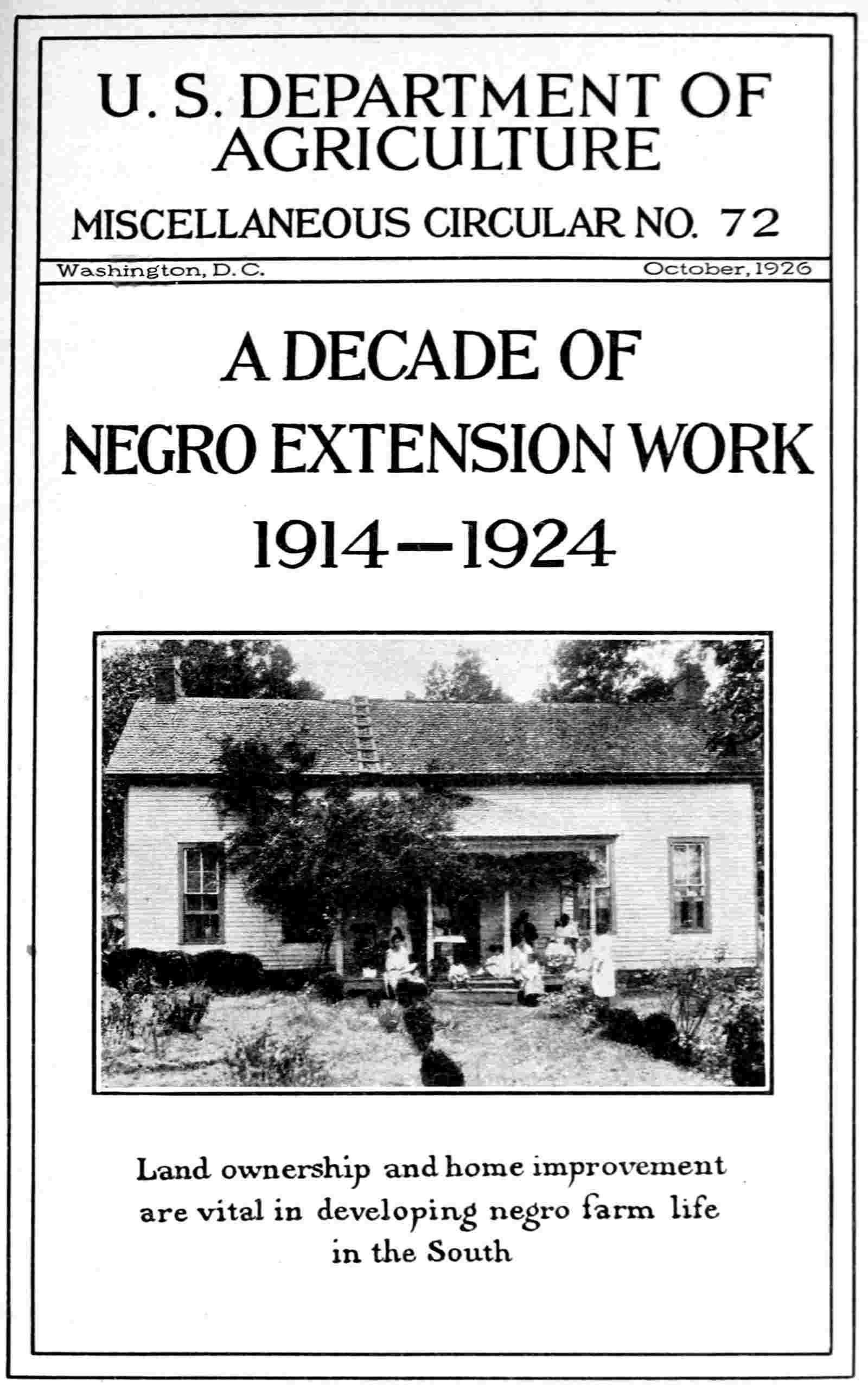 A decade of negro extension work, 1914-1924 cover