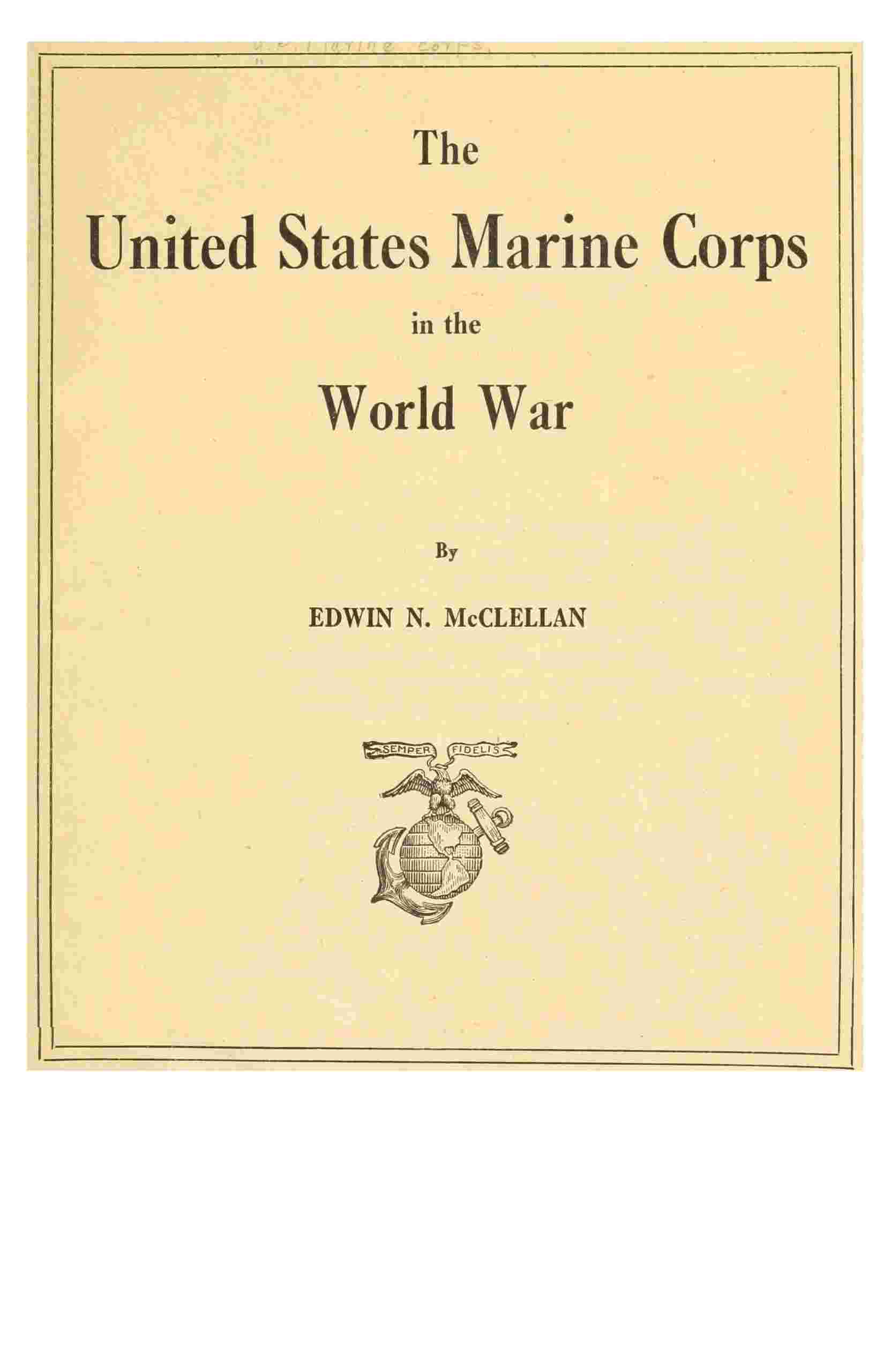 The United States Marine Corps in the World War cover