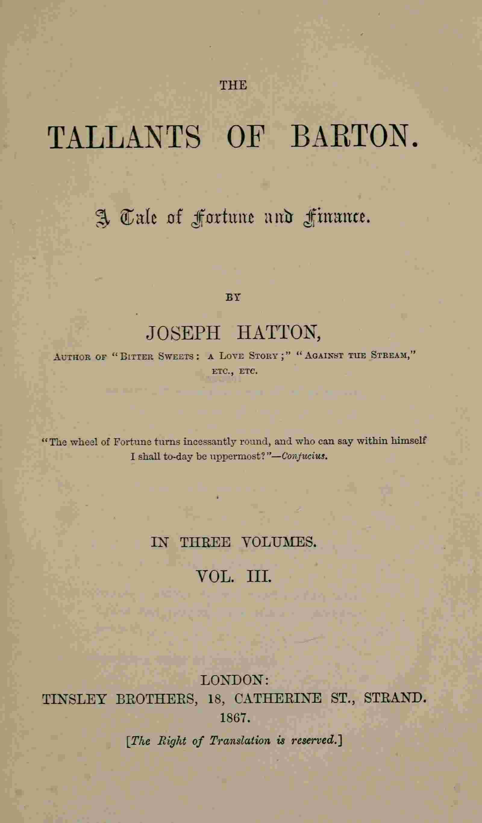The Tallants of Barton, vol. 3 (of 3) cover