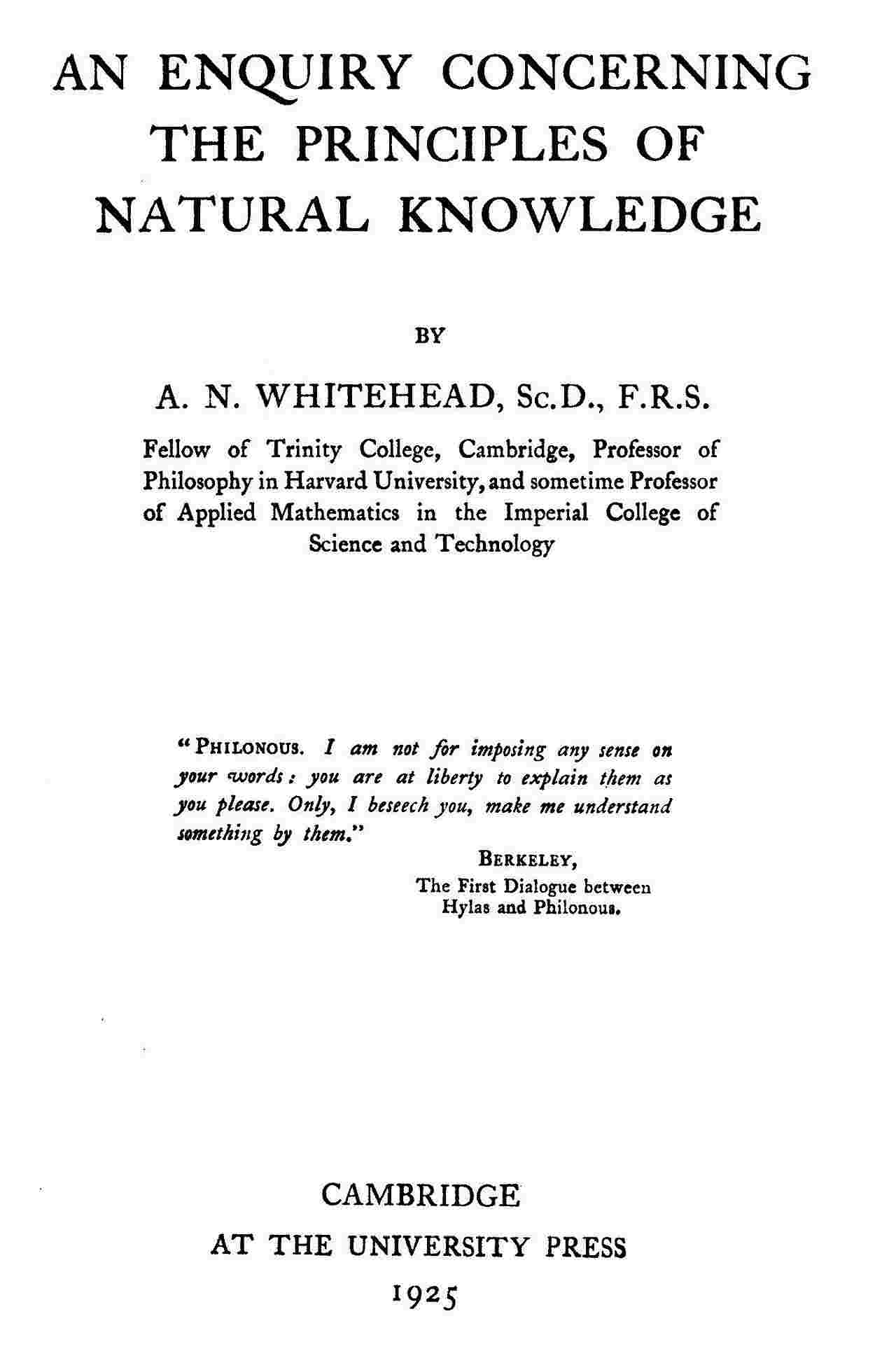 An enquiry concerning the principles of natural knowledge cover